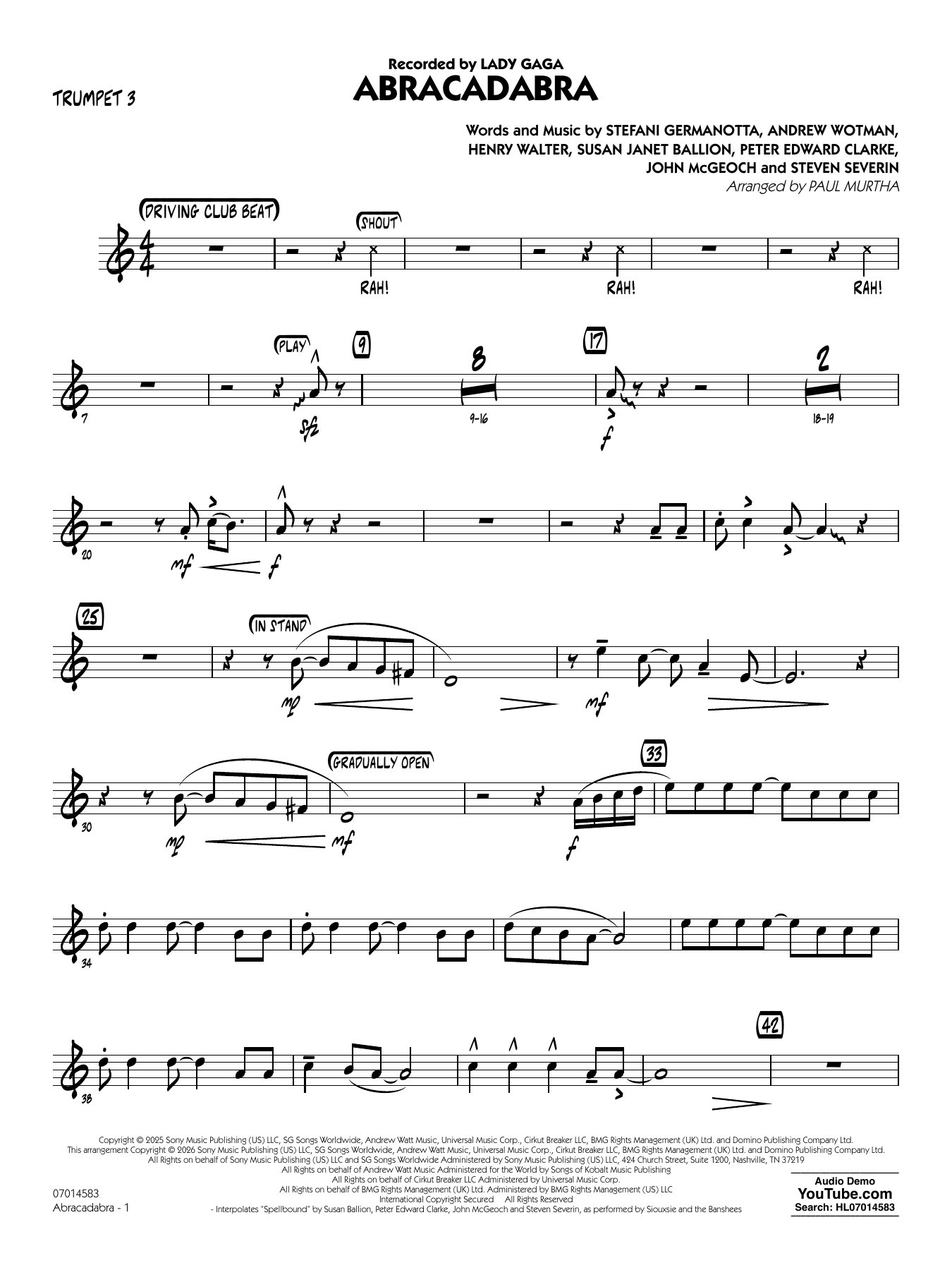 Abracadabra (arr. Paul Murtha) - Trumpet 3