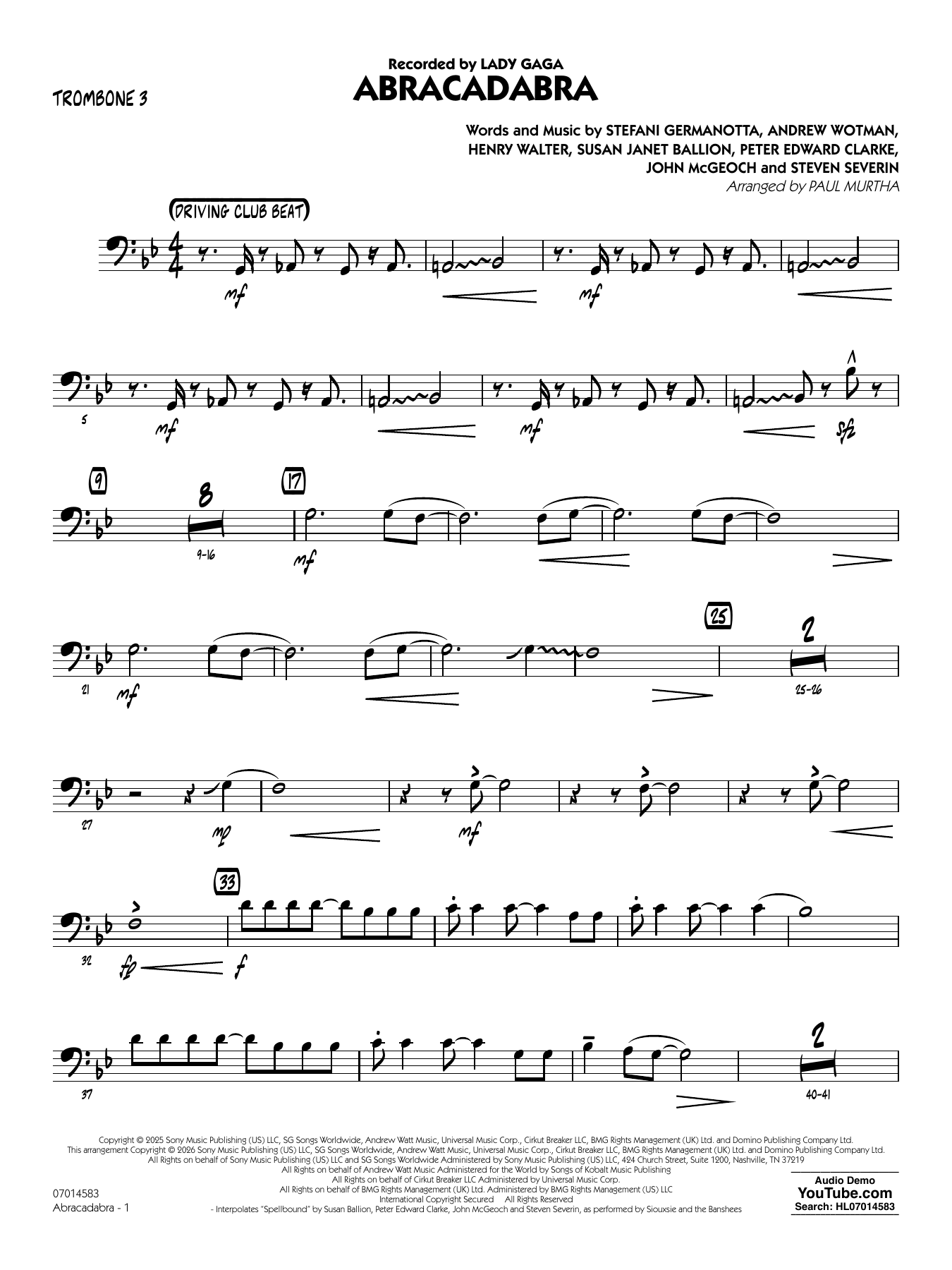 Abracadabra (arr. Paul Murtha) - Trombone 3