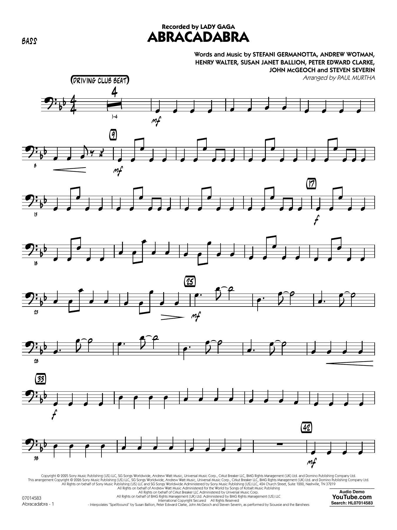 Abracadabra (arr. Paul Murtha) - Bass