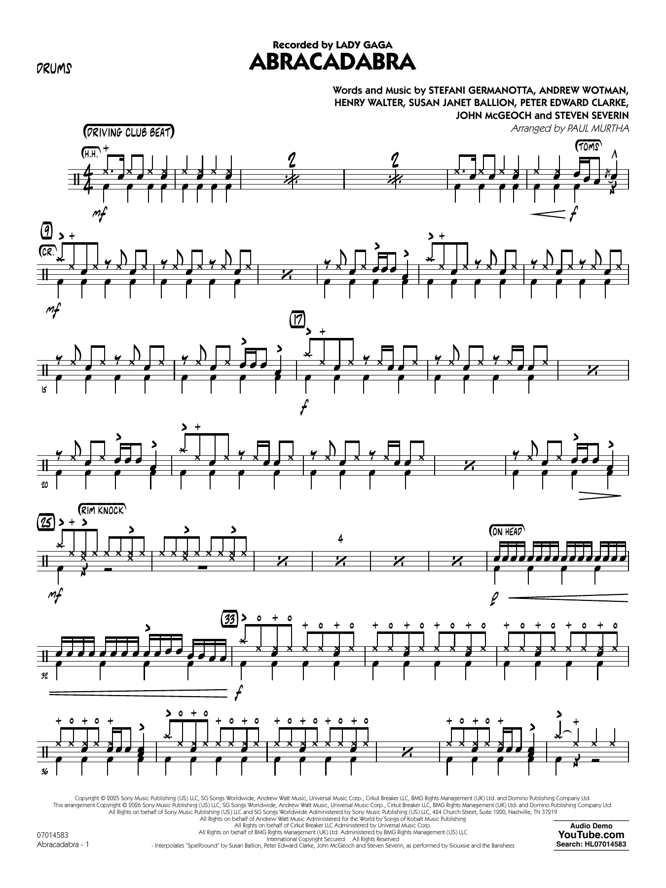 Abracadabra (arr. Paul Murtha) - Drums