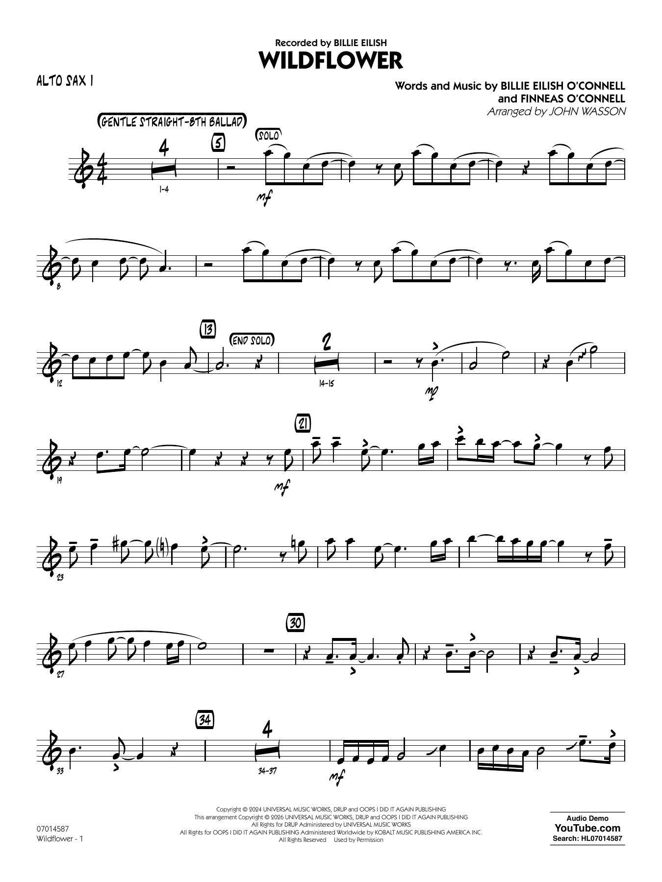 Wildflower (arr. John Wasson) - Alto Sax 1