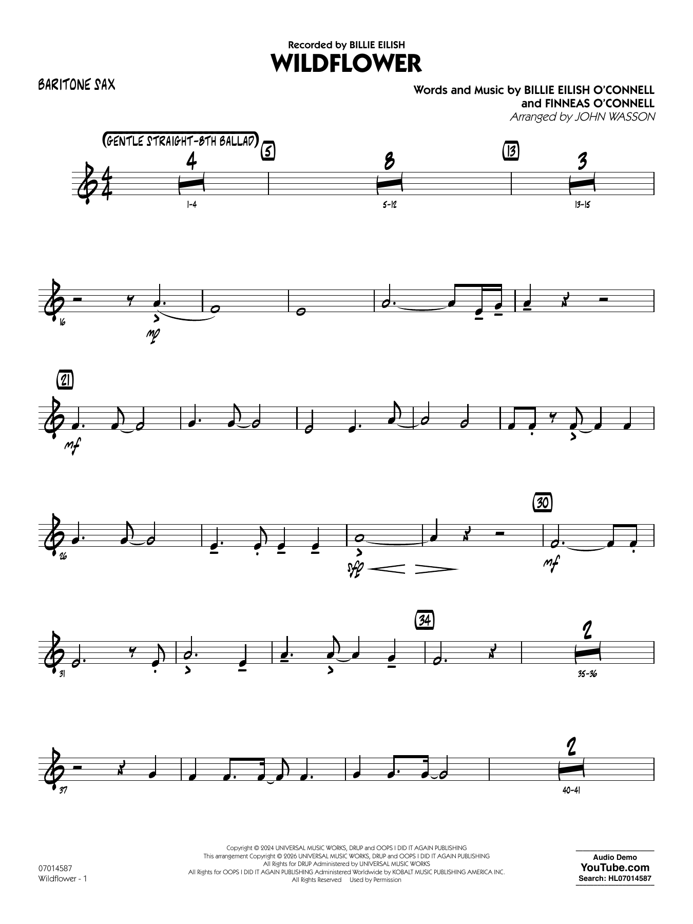 Wildflower (arr. John Wasson) - Baritone Sax