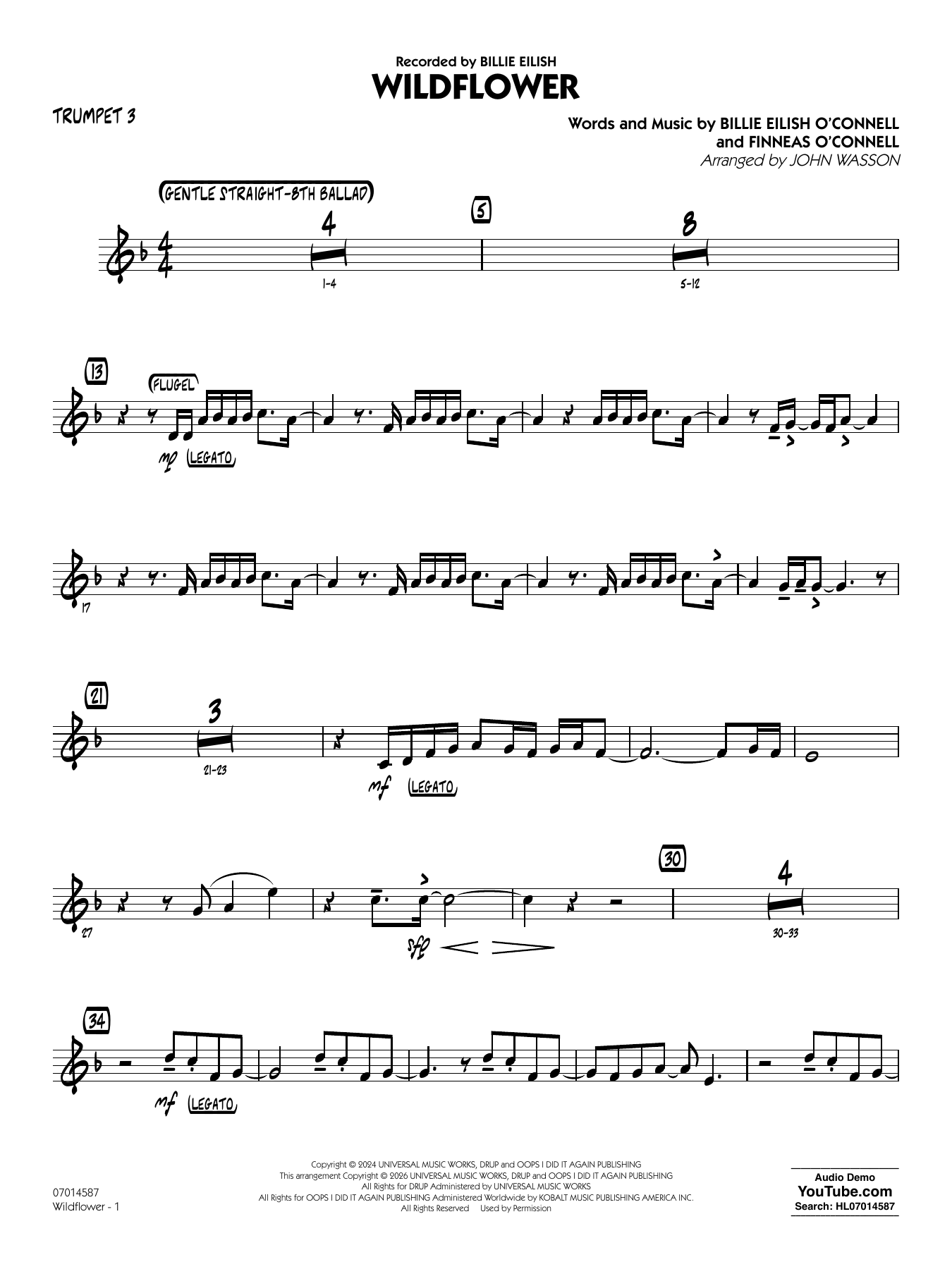 Wildflower (arr. John Wasson) - Trumpet 3