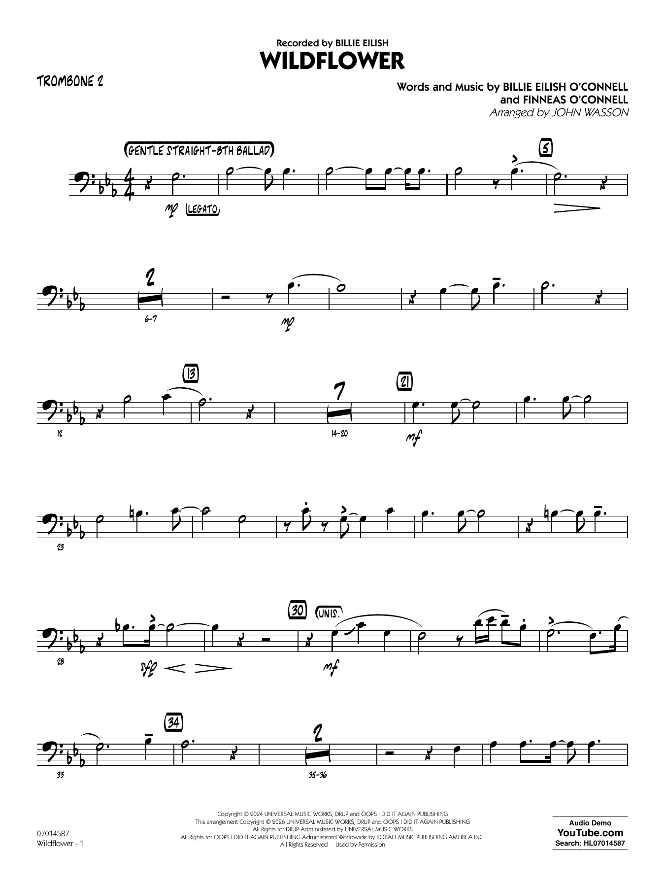 Wildflower (arr. John Wasson) - Trombone 2