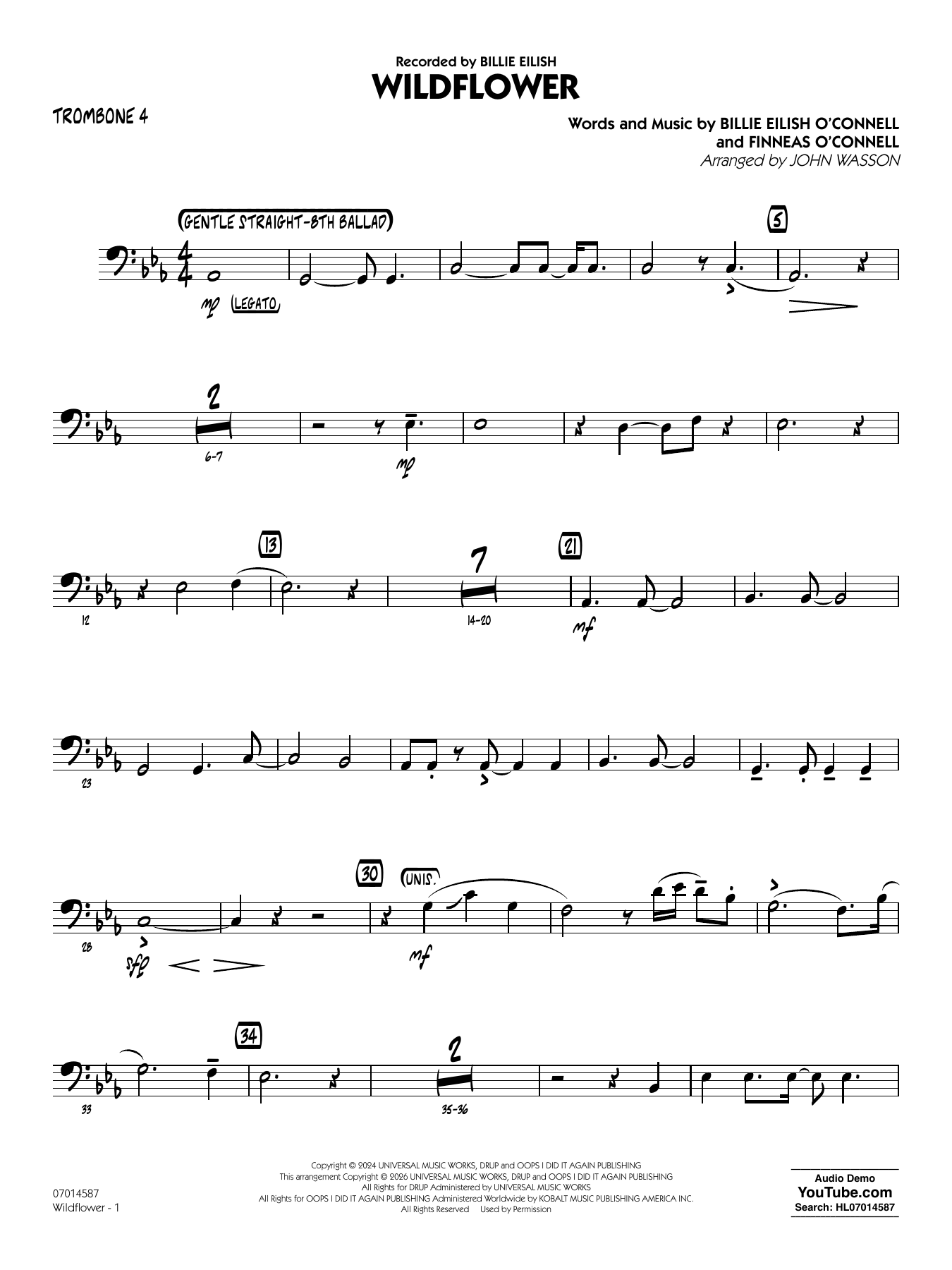 Wildflower (arr. John Wasson) - Trombone 4