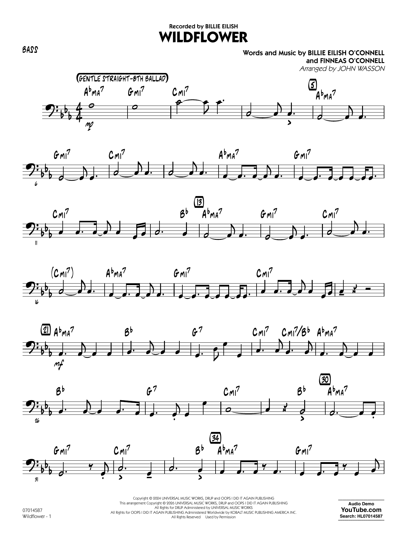 Wildflower (arr. John Wasson) - Bass