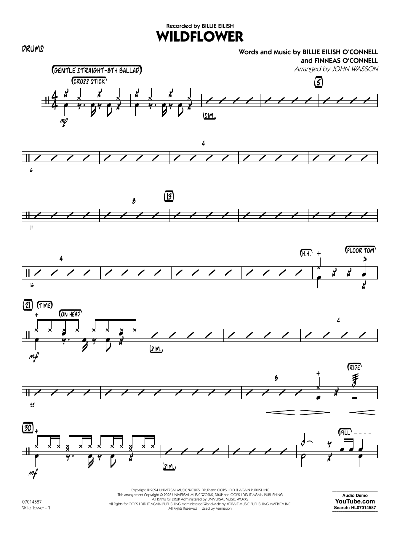 Wildflower (arr. John Wasson) - Drums