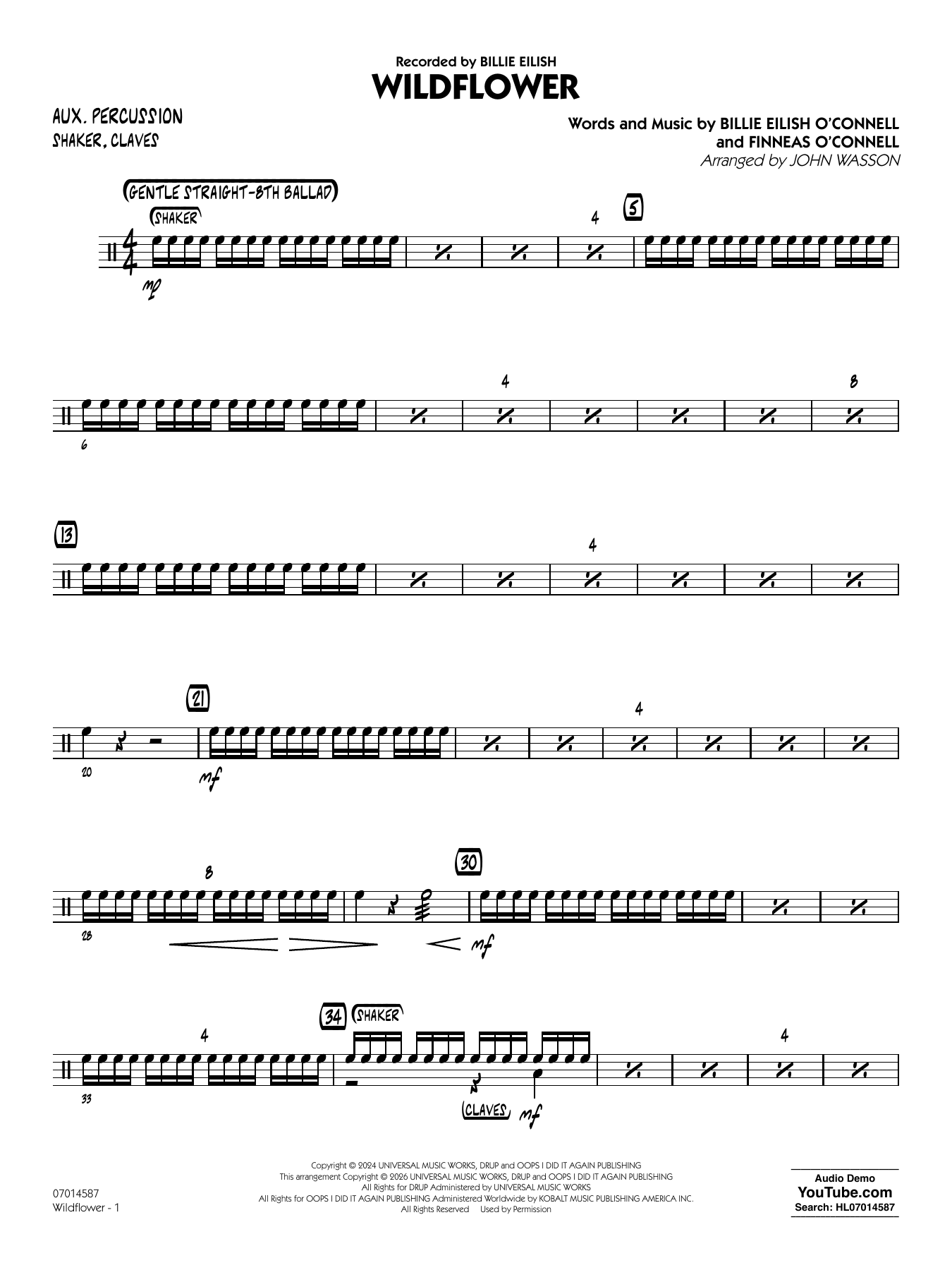 Wildflower (arr. John Wasson) - Aux Percussion