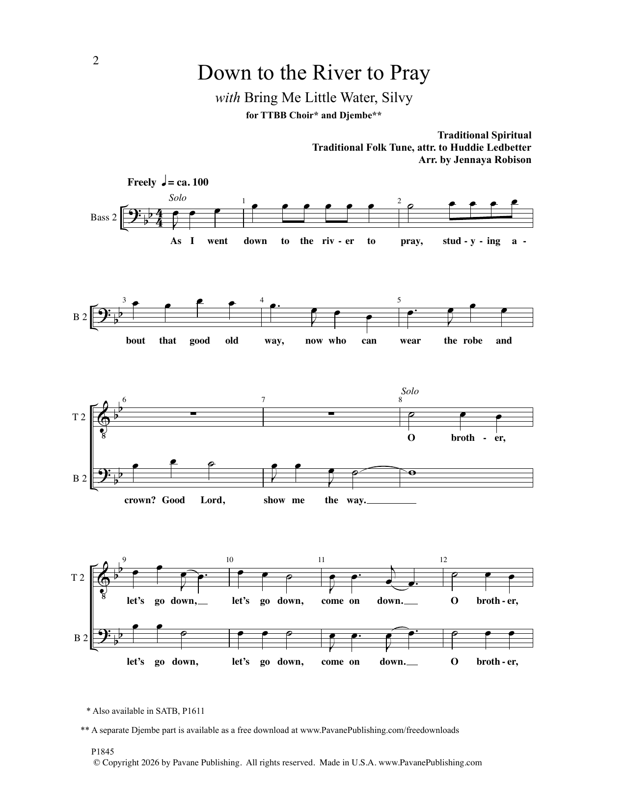 Down To The River To Pray (with Bring Me Little Water, Silvy) – Jennaya Robison – Notenvorschau