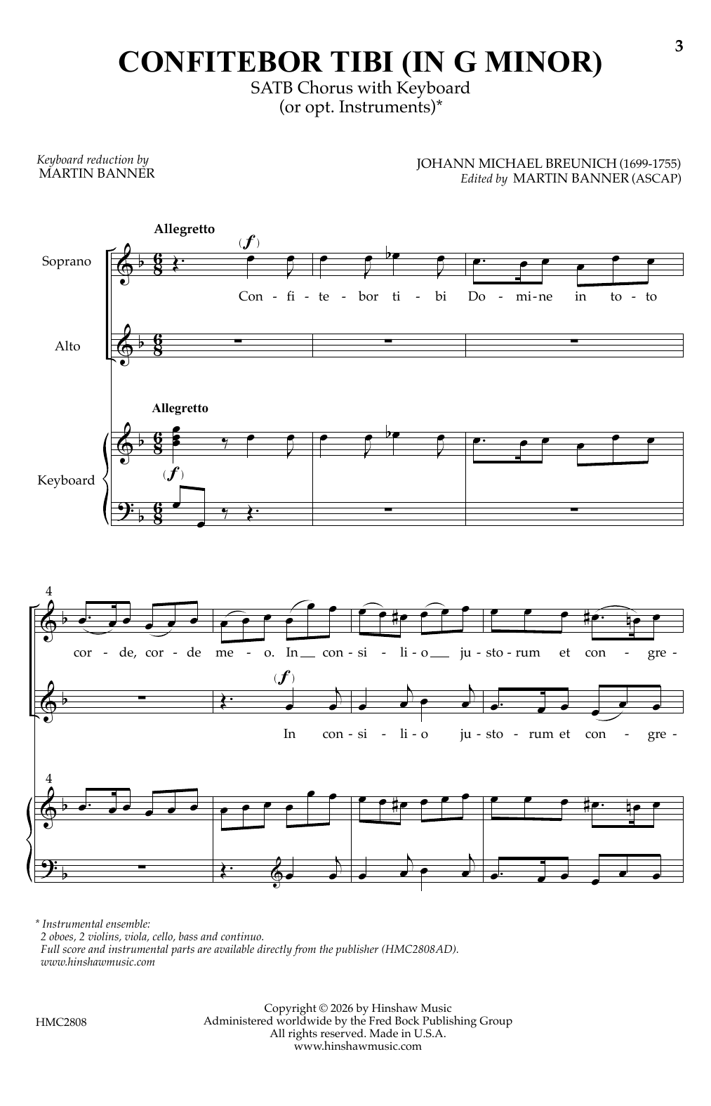 Confitebor Tibi in G Minor – Johann Michael Breunich – Notenvorschau
