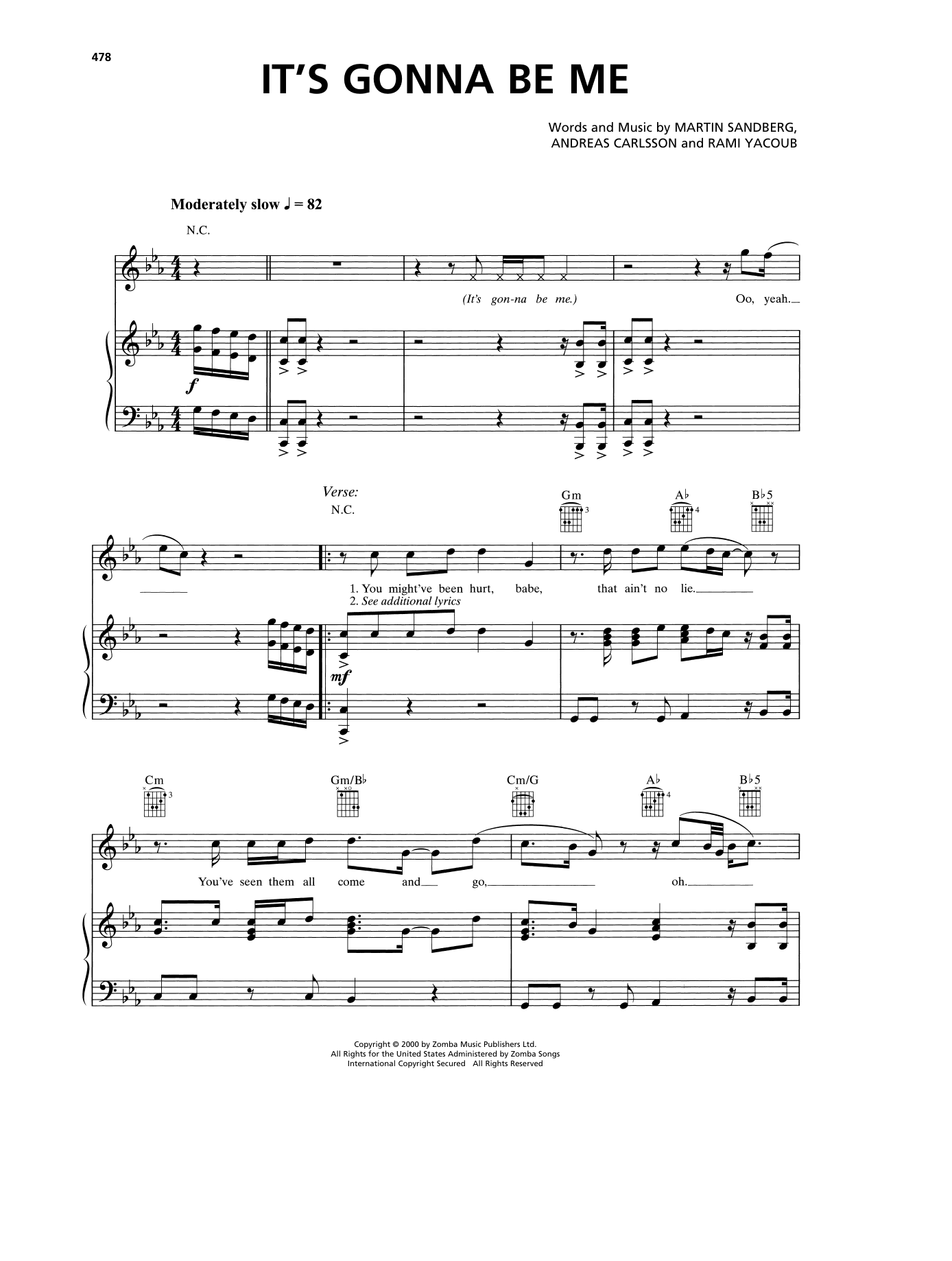 It's Gonna Be Me: Piano/Vocal/Guitar Sheet