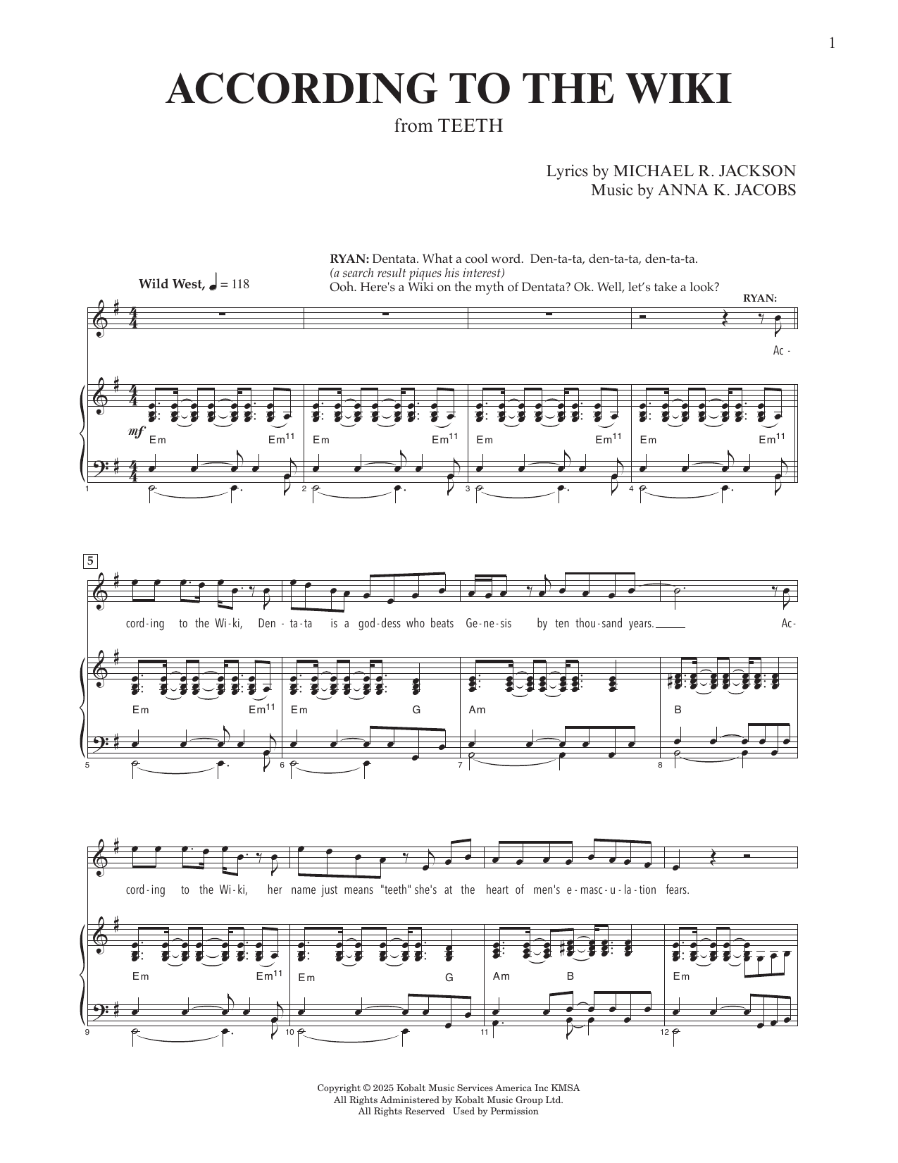 According To The Wiki (from Teeth): Piano Vocal