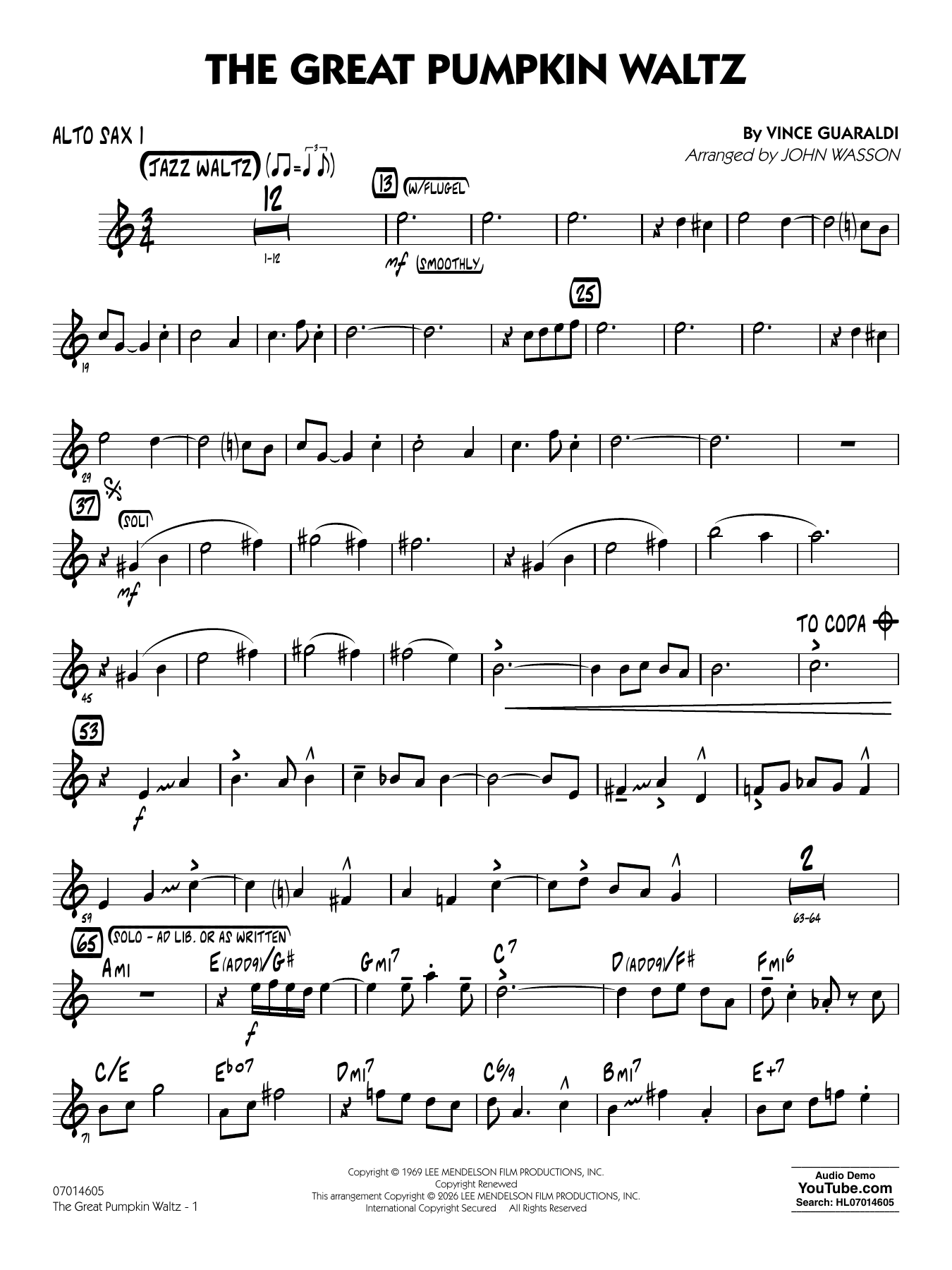 The Great Pumpkin Waltz (arr. John Wasson) - Alto Sax 1