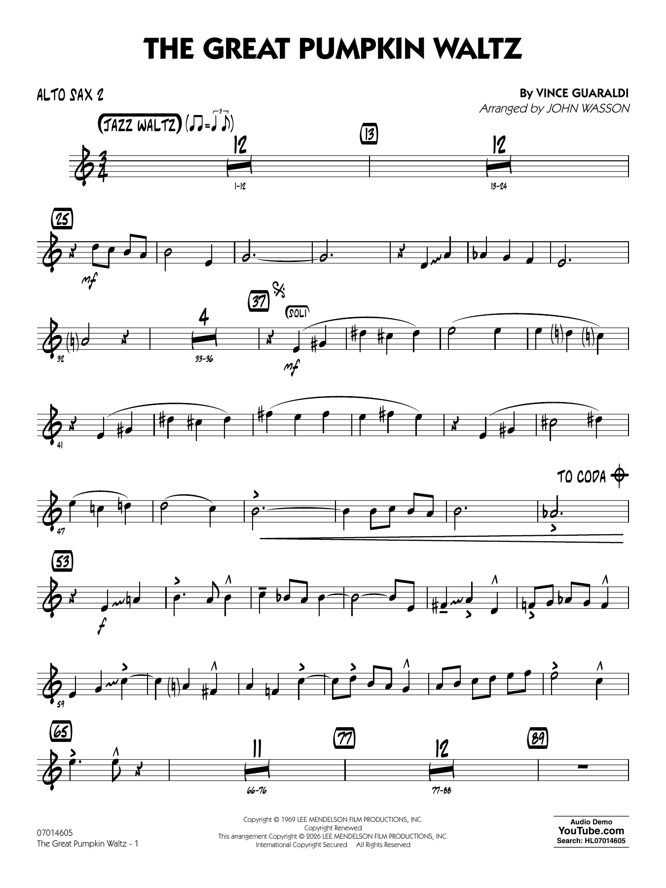 The Great Pumpkin Waltz (arr. John Wasson) - Alto Sax 2