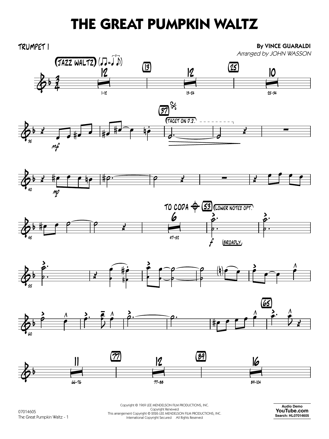 The Great Pumpkin Waltz (arr. John Wasson) - Trumpet 1
