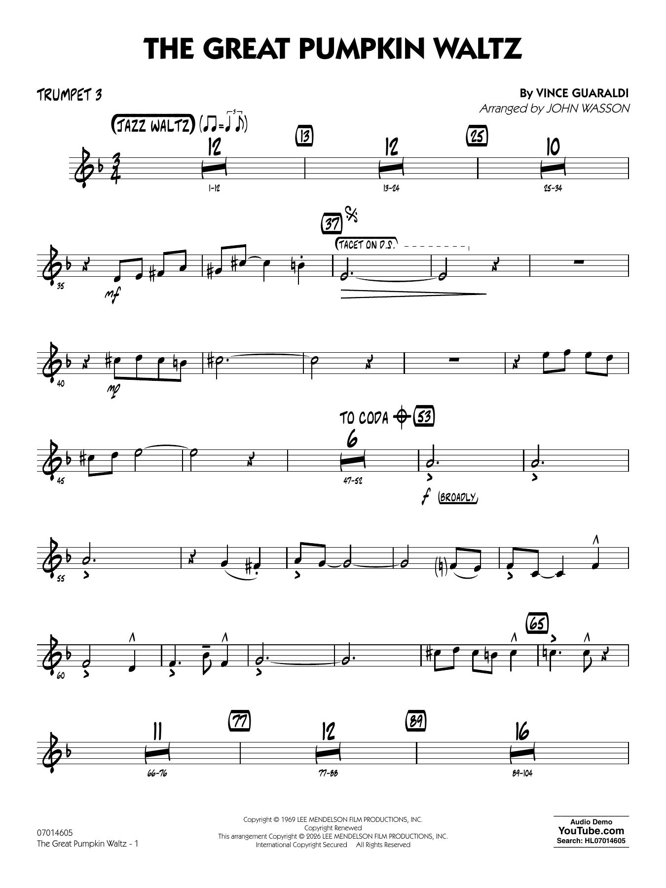 The Great Pumpkin Waltz (arr. John Wasson) - Trumpet 3
