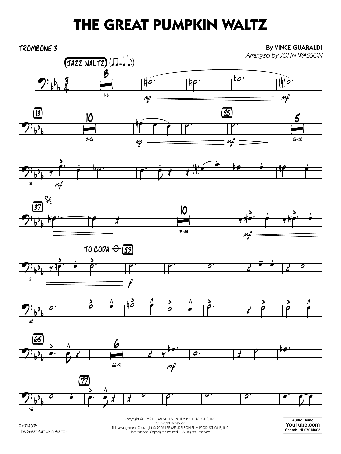 The Great Pumpkin Waltz (arr. John Wasson) - Trombone 3