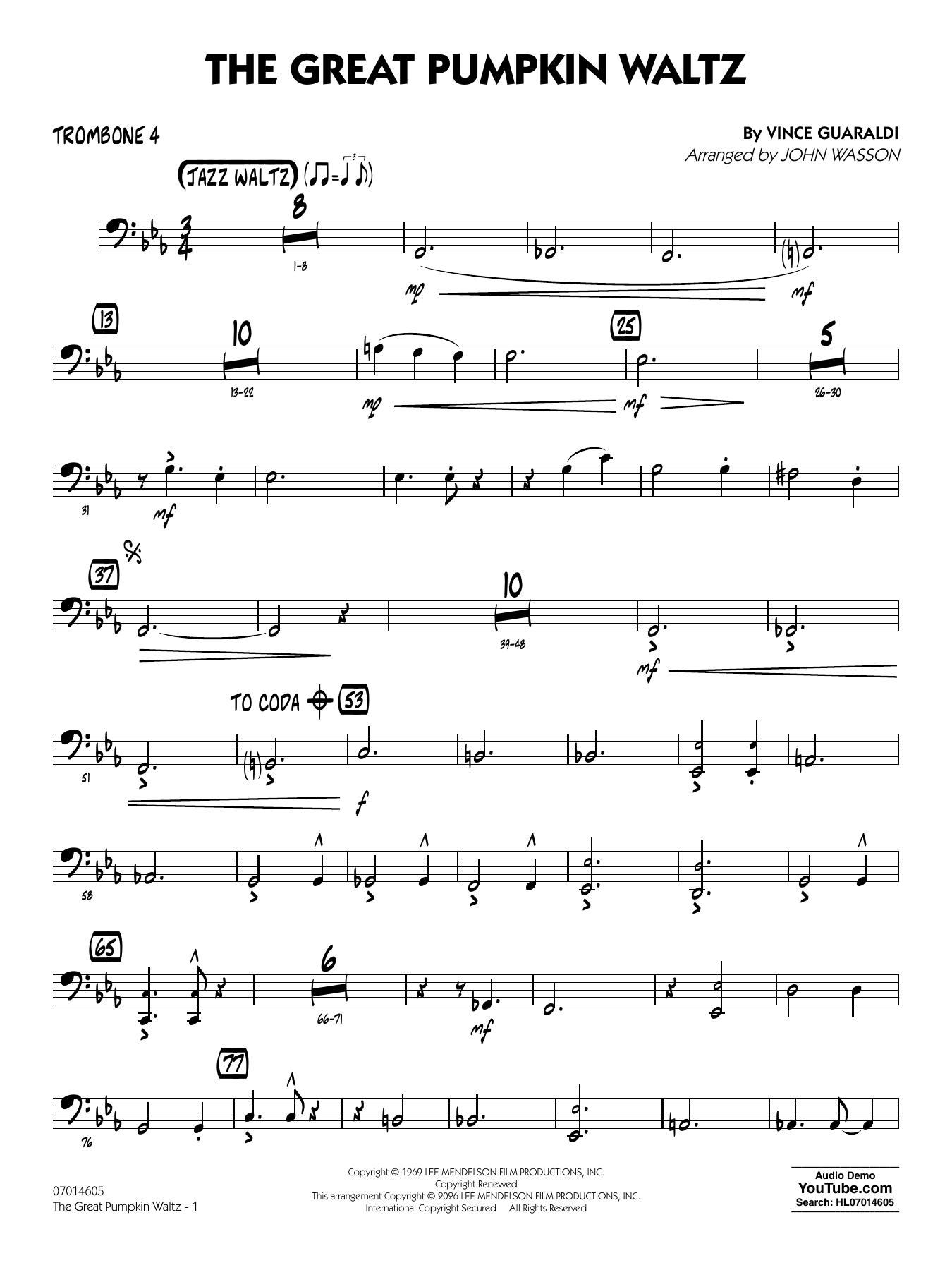 The Great Pumpkin Waltz (arr. John Wasson) - Trombone 4