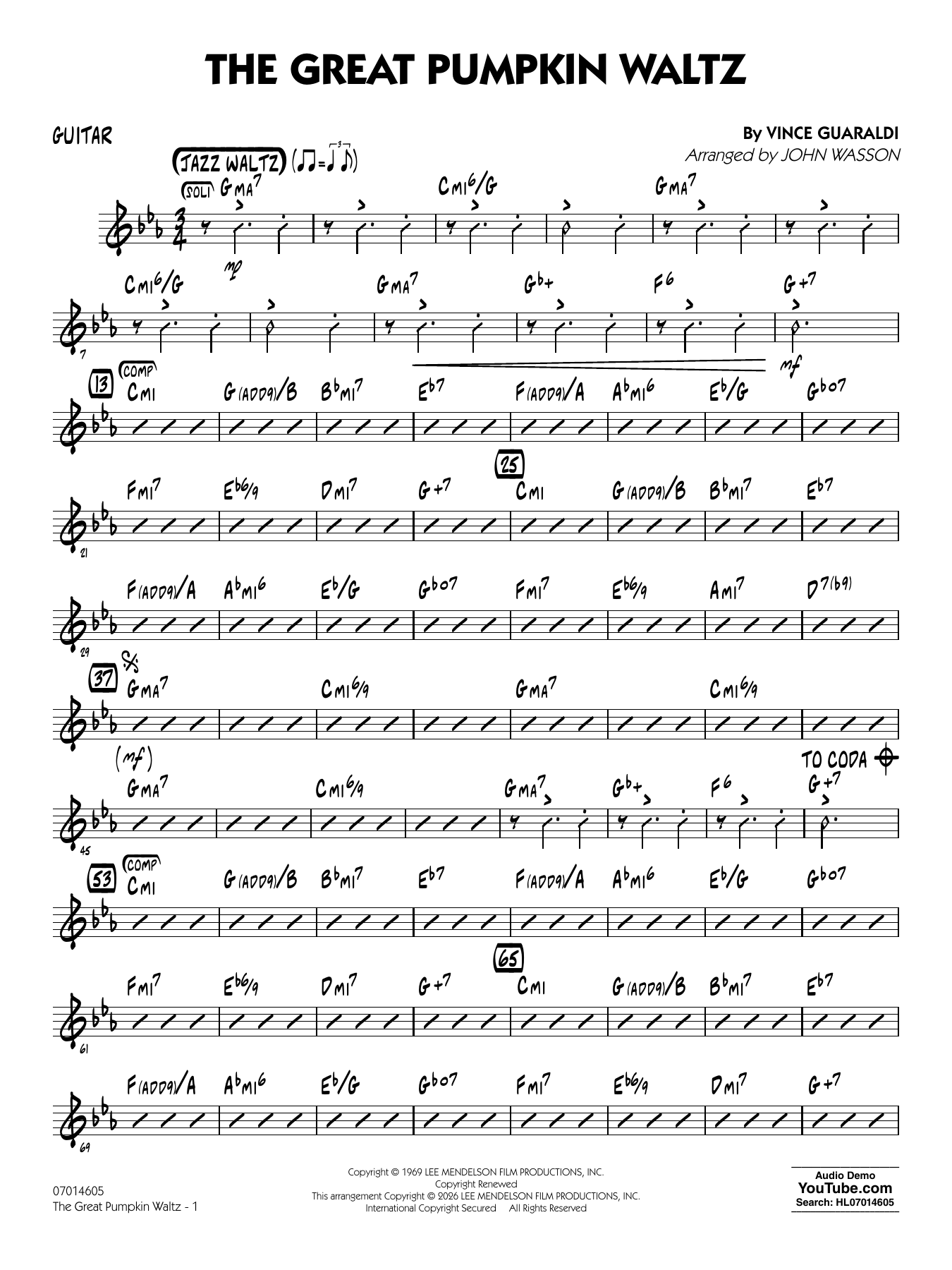 The Great Pumpkin Waltz (arr. John Wasson) - Guitar