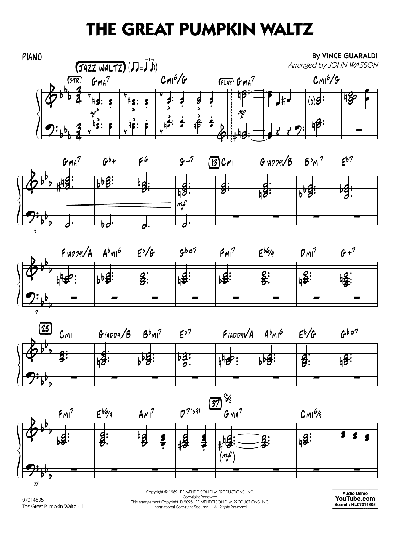 The Great Pumpkin Waltz (arr. John Wasson) - Piano