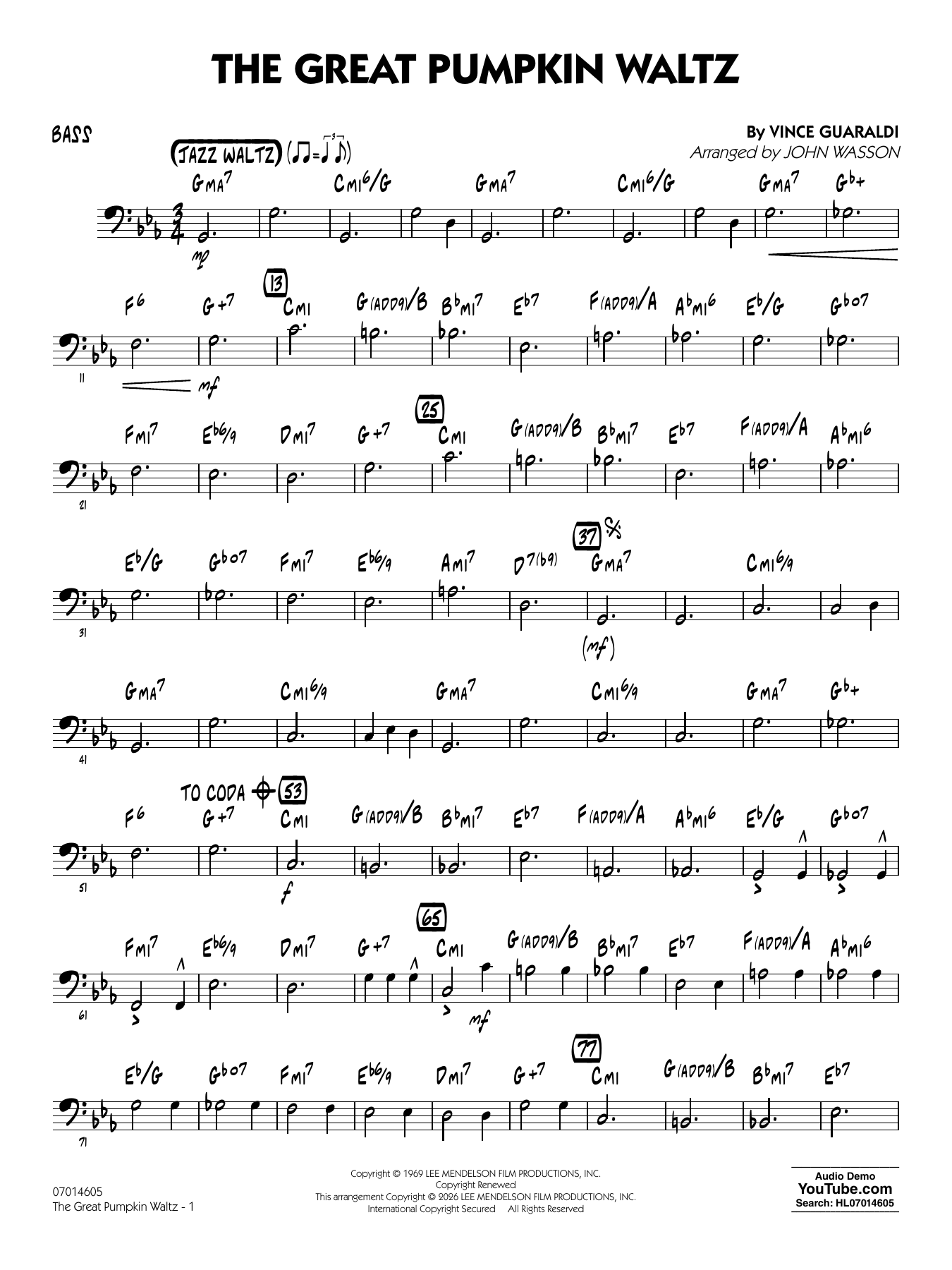 The Great Pumpkin Waltz (arr. John Wasson) - Bass