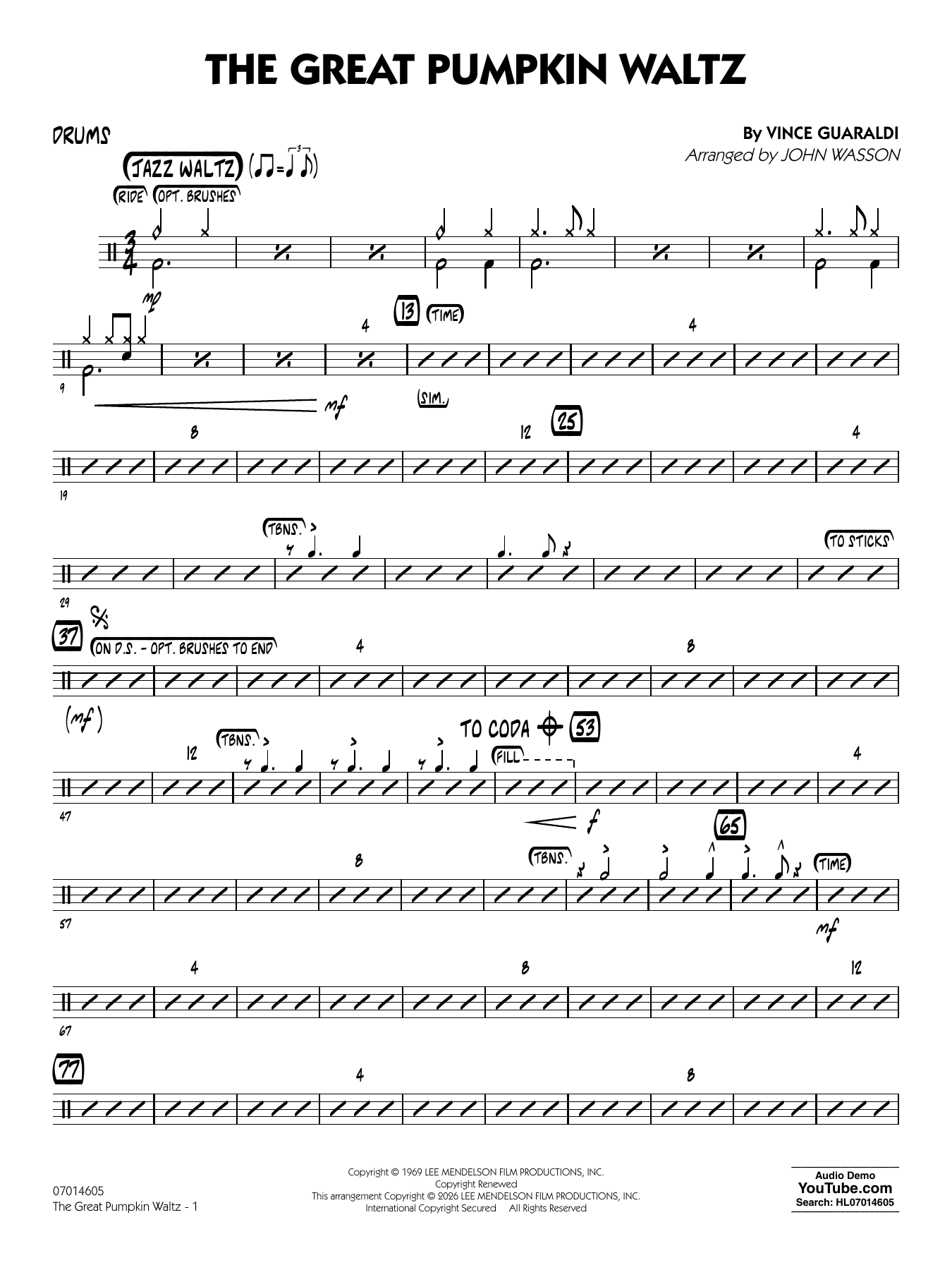 The Great Pumpkin Waltz (arr. John Wasson) - Drums