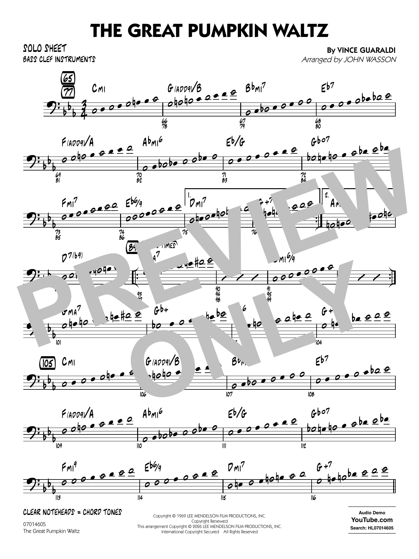 The Great Pumpkin Waltz (arr. John Wasson) - Bass Clef Solo Sheet