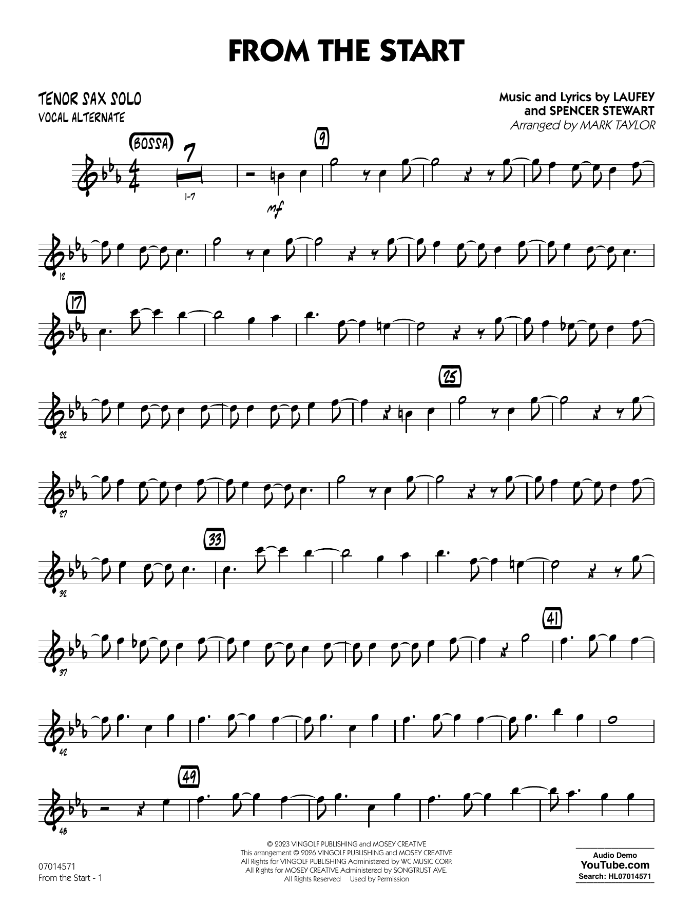 From the Start - Tenor Sax Solo (Vocal Alt)