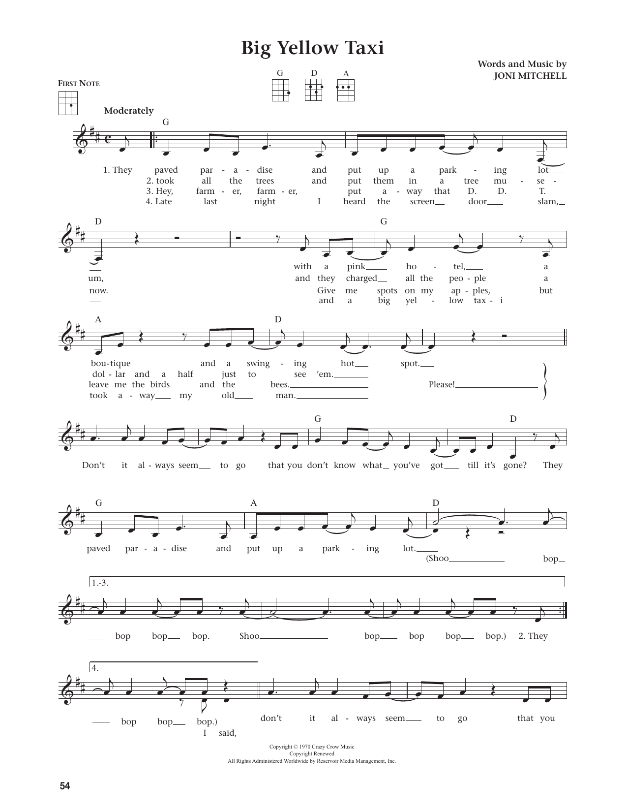 Big Yellow Taxi (from The Daily Ukulele)