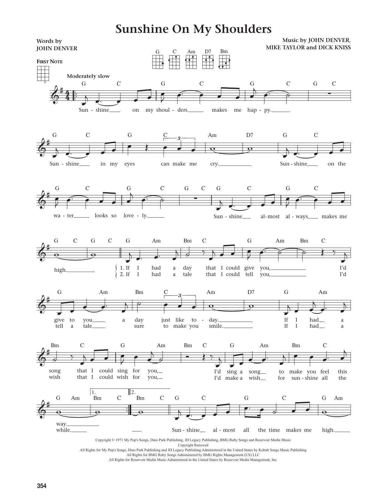 Sunshine On My Shoulders (from The Daily Ukulele)