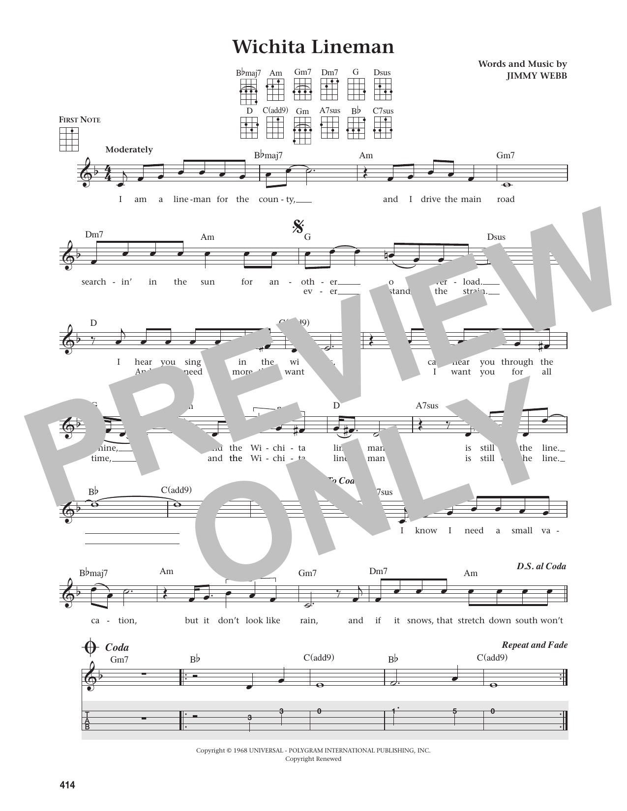 Wichita Lineman (arr. from The Daily Ukulele)