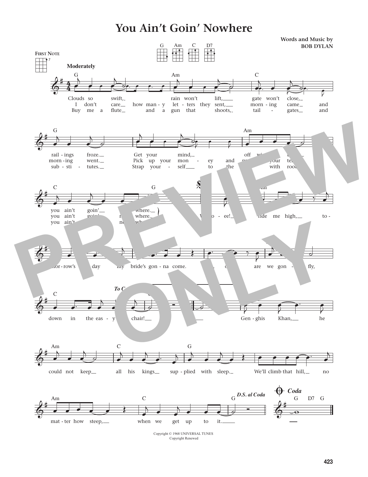 You Ain't Goin' Nowhere (arr. from The Daily Ukulele)