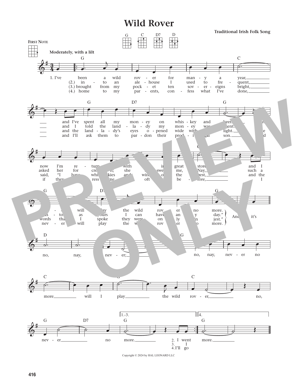 Wild Rover (arr. from The Daily Ukulele)