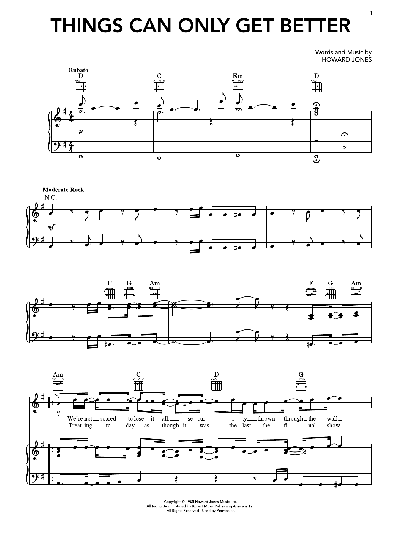 Things Can Only Get Better: Piano/Vocal/Guitar Sheet