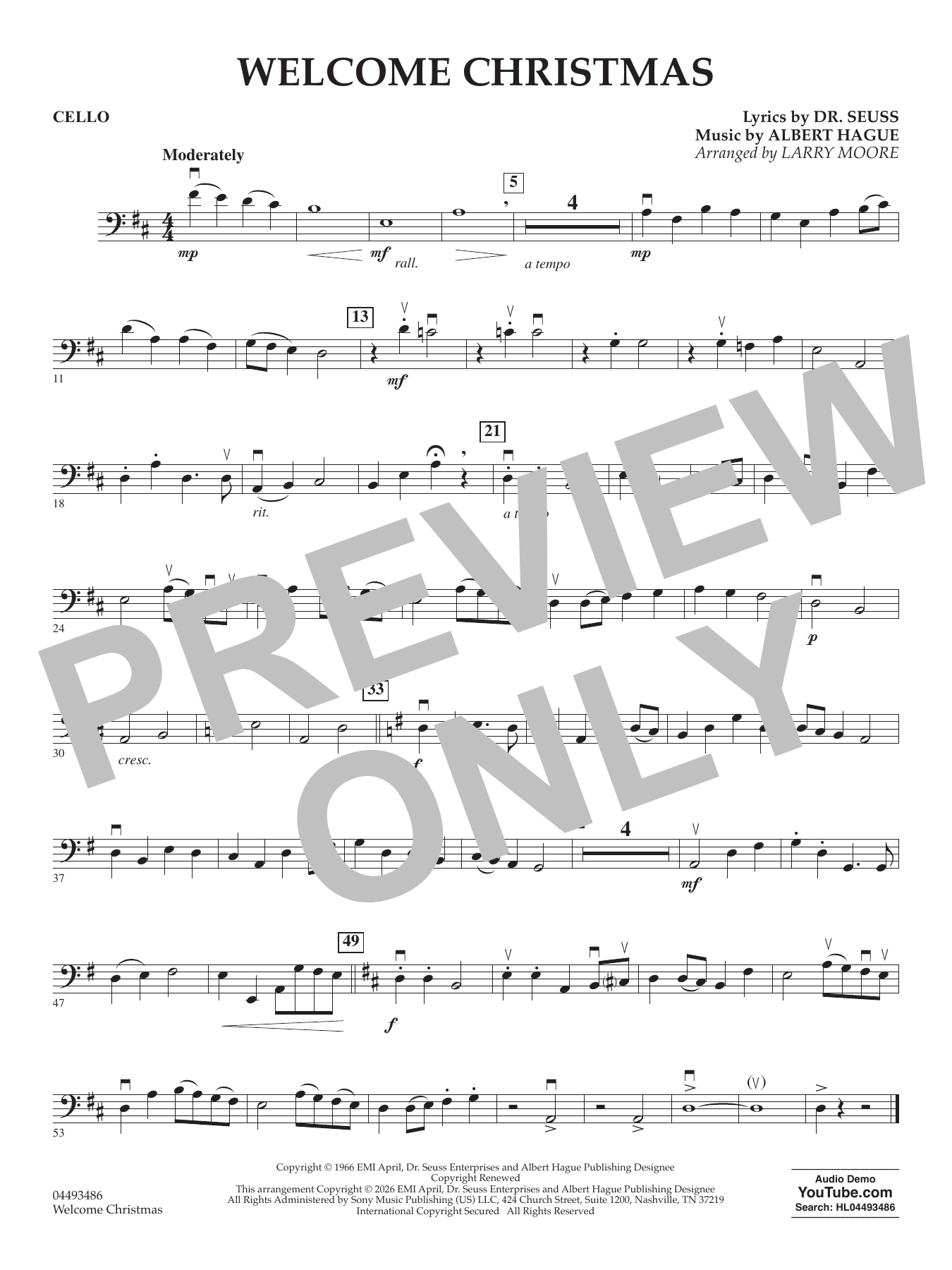 Welcome Christmas (arr. Larry Moore) - Cello