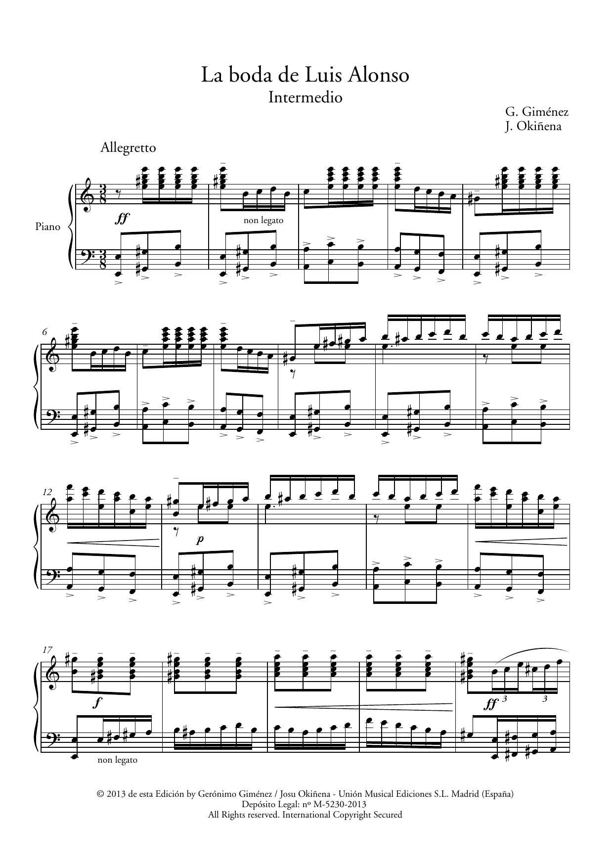 La Boda de Luis Alonso: Piano Solo