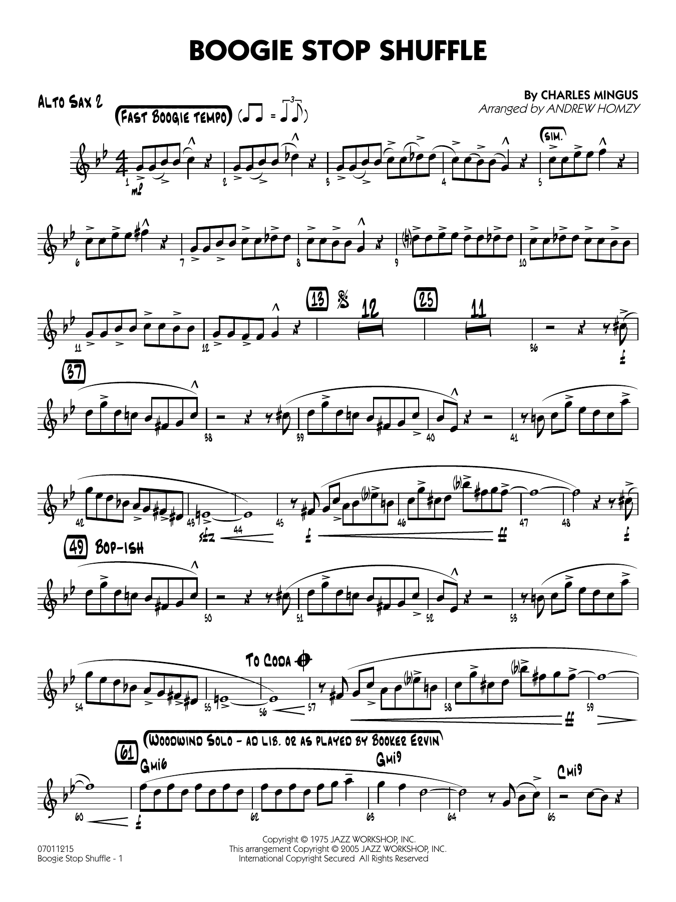 Boogie Stop Shuffle (arr. Andrew Homzy) - Alto Sax 2