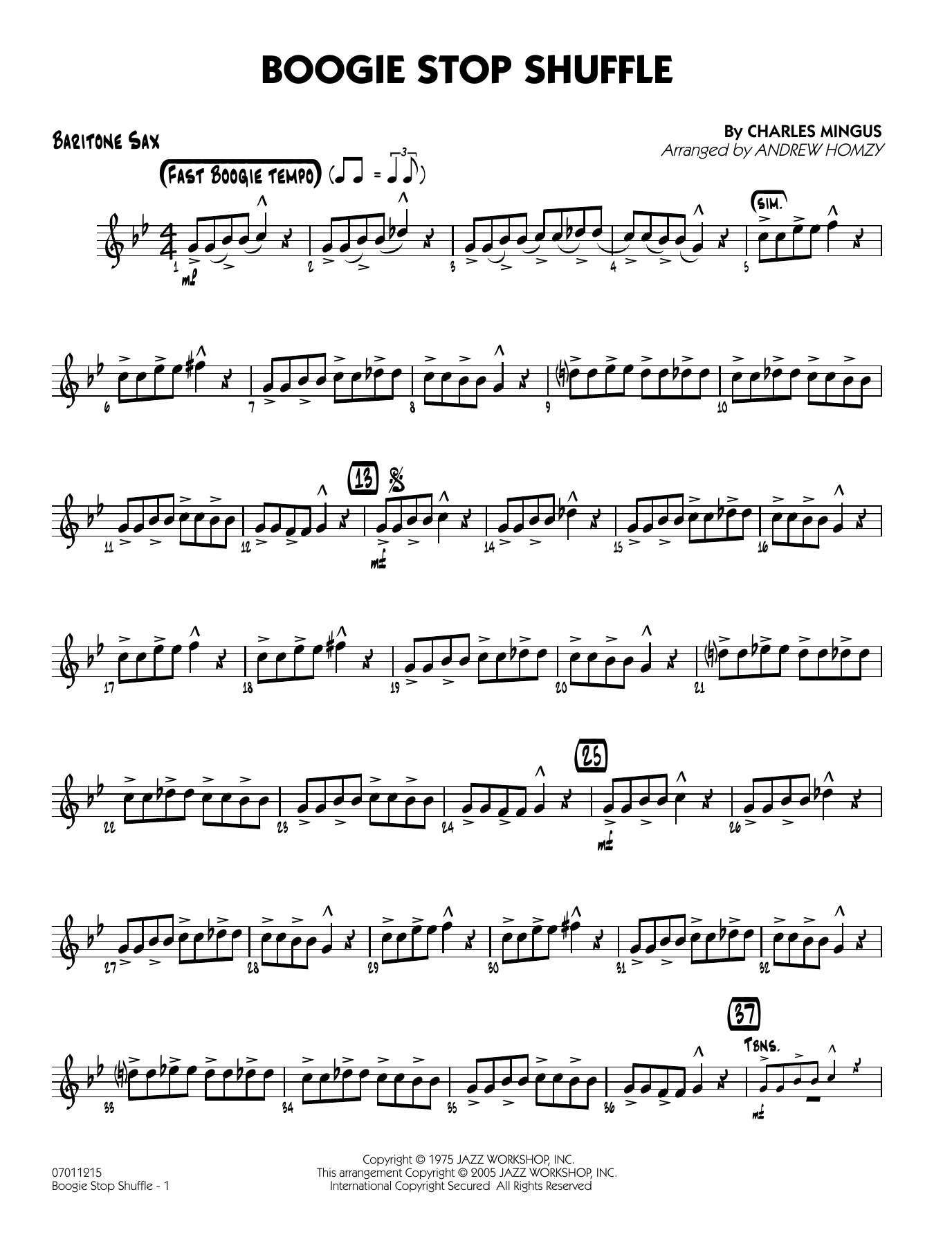 Boogie Stop Shuffle (arr. Andrew Homzy) - Baritone Sax