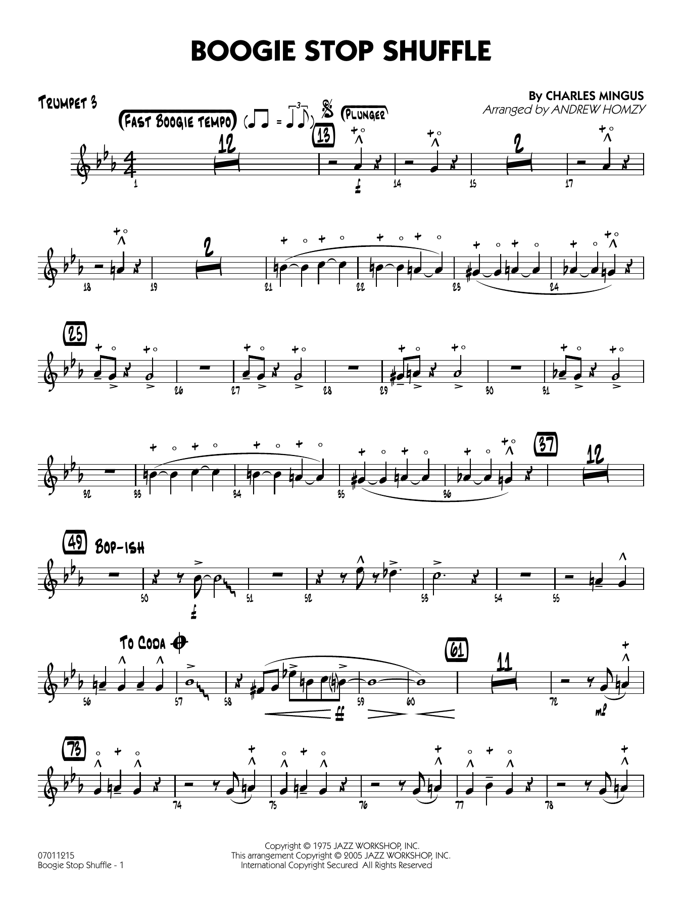 Boogie Stop Shuffle (arr. Andrew Homzy) - Trumpet 3
