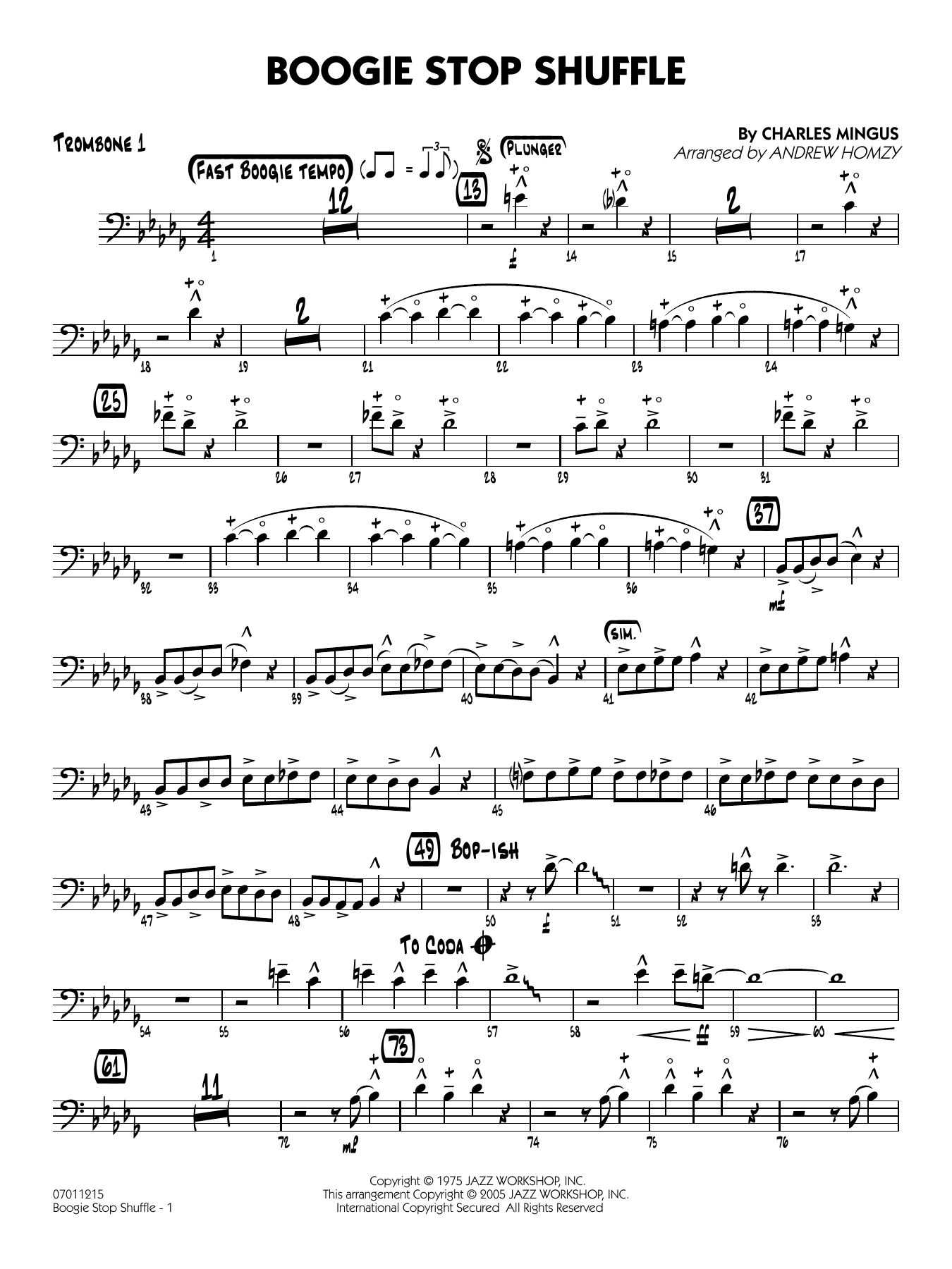 Boogie Stop Shuffle (arr. Andrew Homzy) - Trombone 1