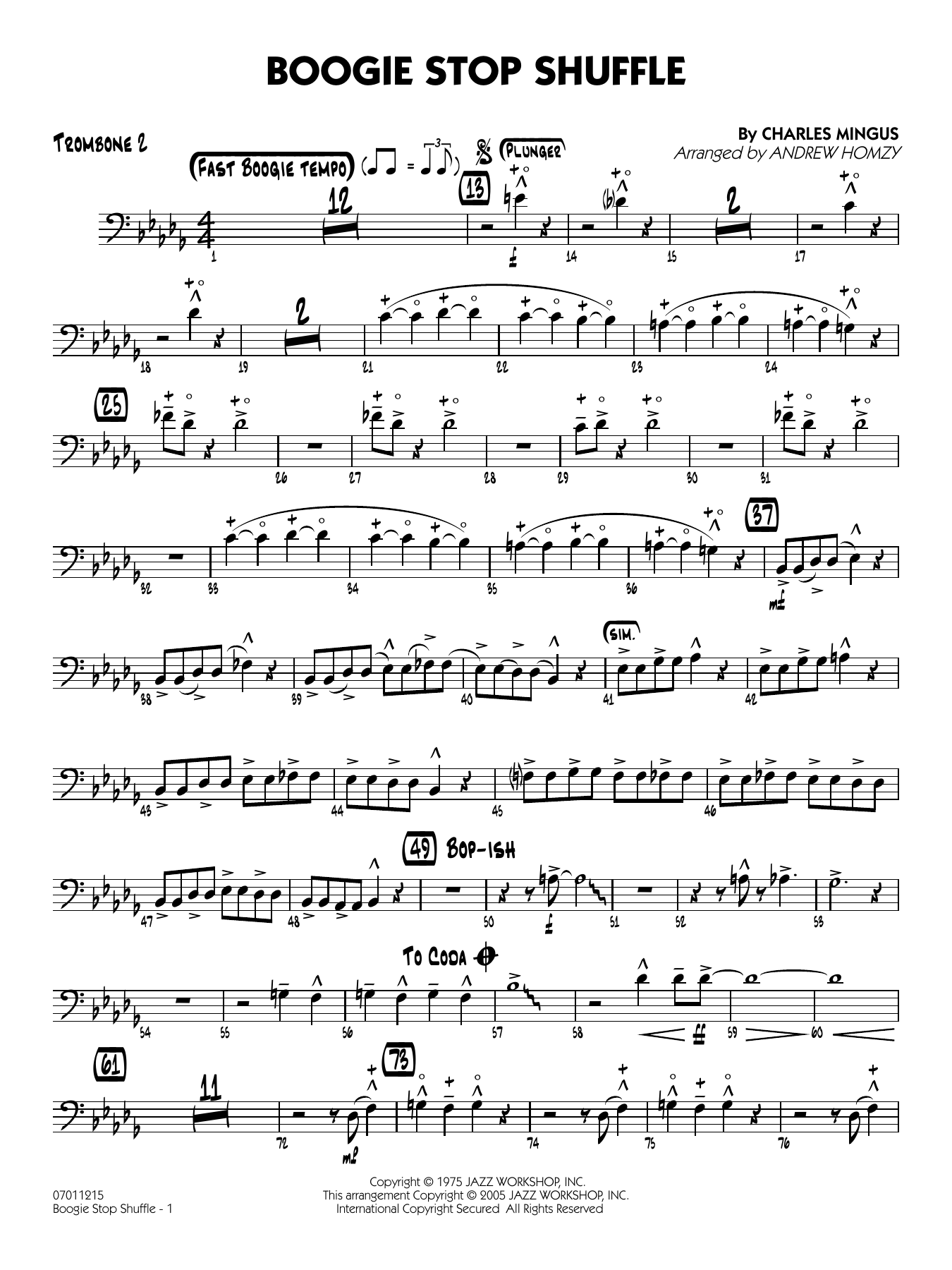 Boogie Stop Shuffle (arr. Andrew Homzy) - Trombone 2