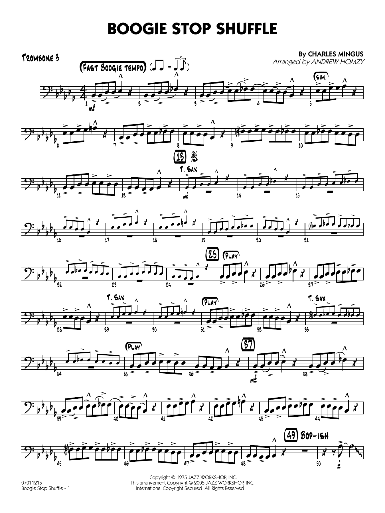 Boogie Stop Shuffle (arr. Andrew Homzy) - Trombone 3
