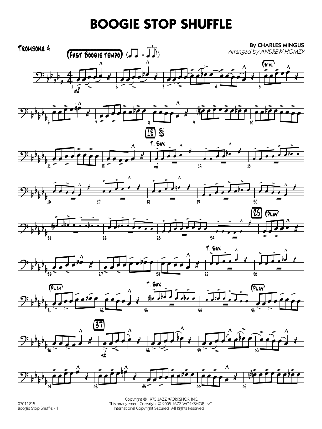 Boogie Stop Shuffle (arr. Andrew Homzy) - Trombone 4