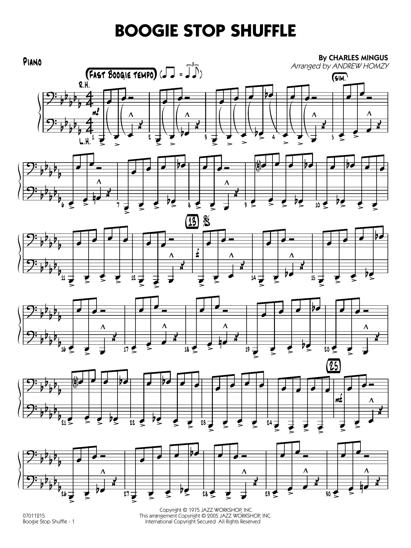 Boogie Stop Shuffle (arr. Andrew Homzy) - Piano