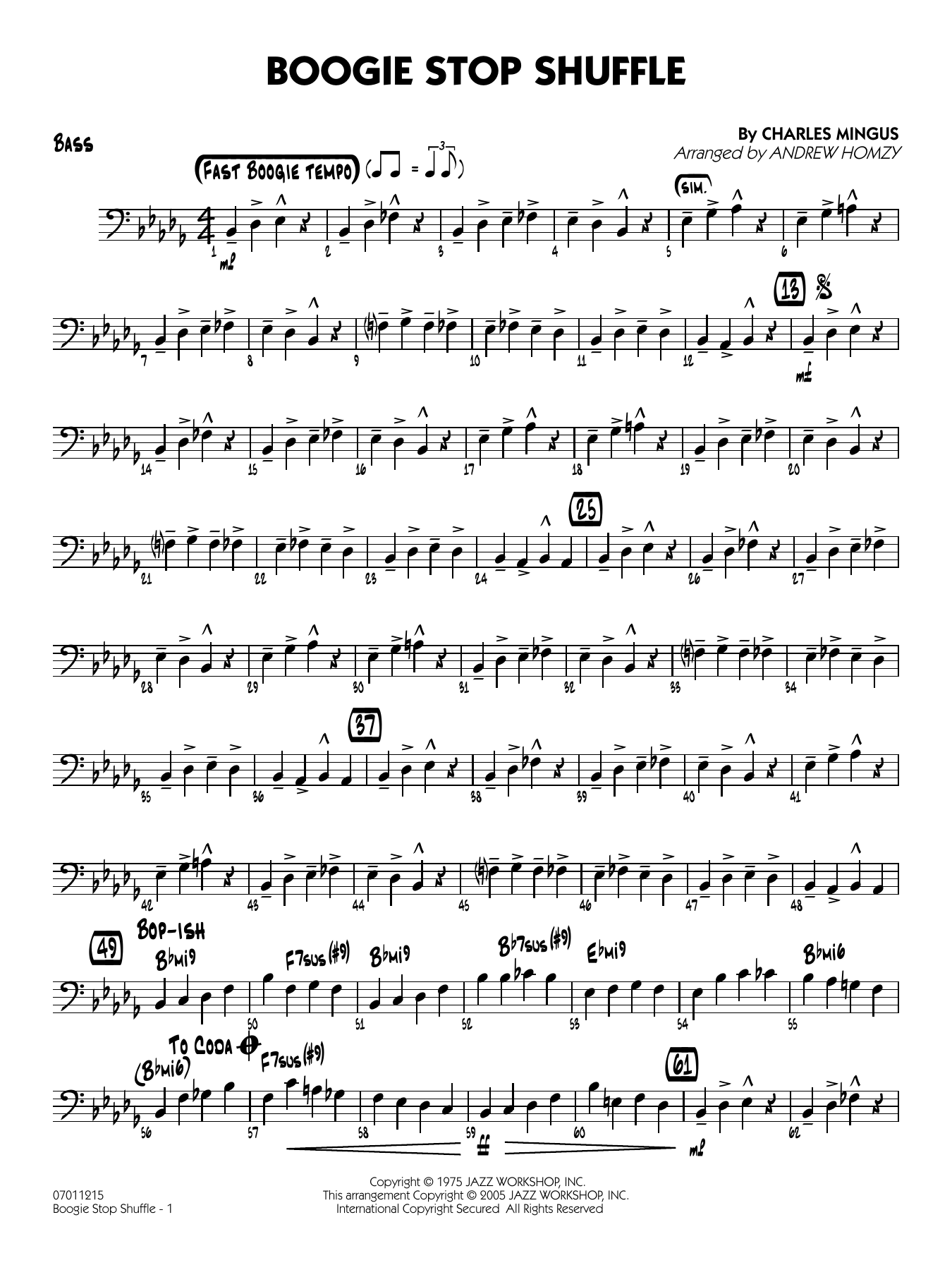 Boogie Stop Shuffle (arr. Andrew Homzy) - Bass