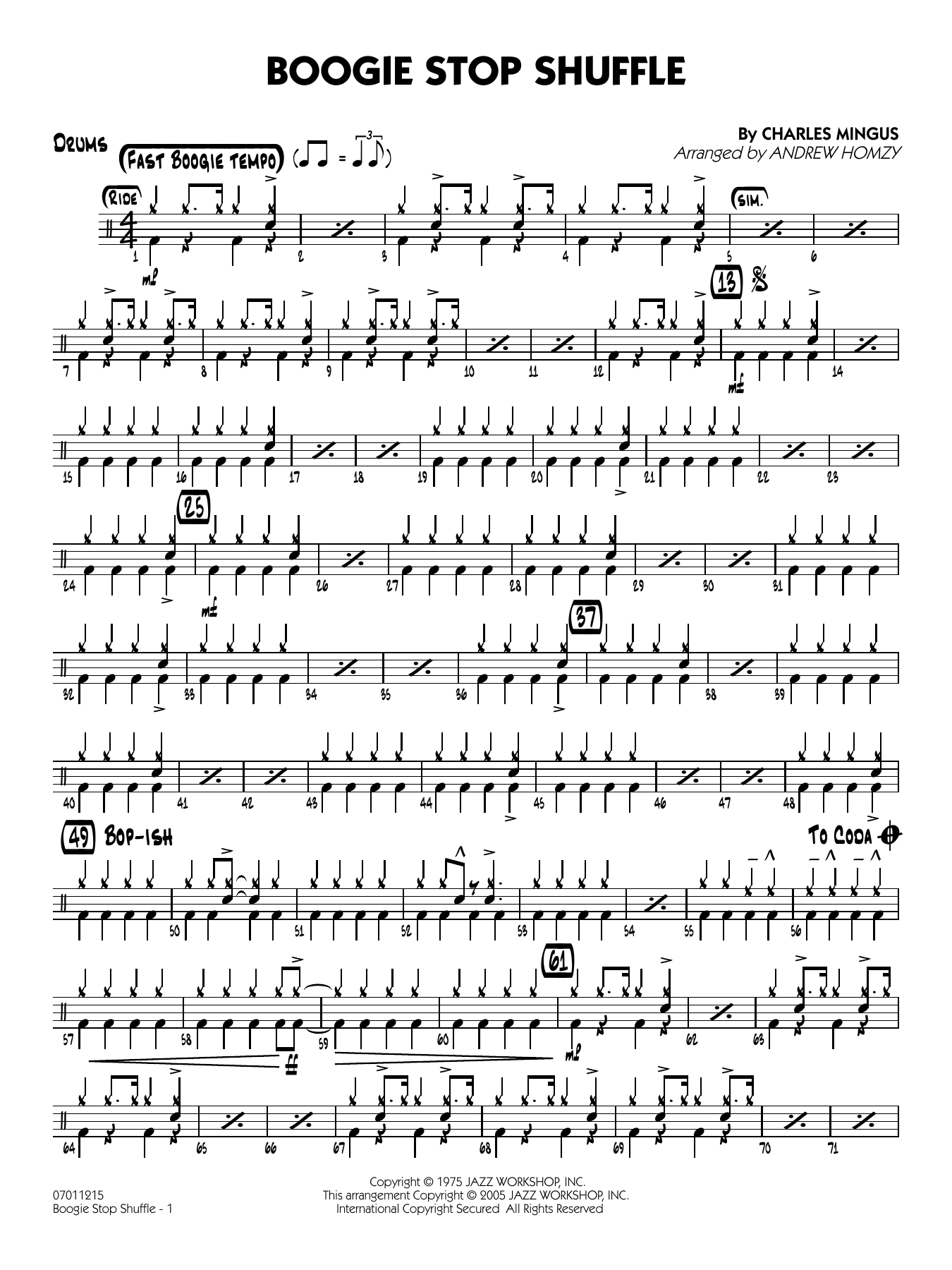 Boogie Stop Shuffle (arr. Andrew Homzy) - Drums