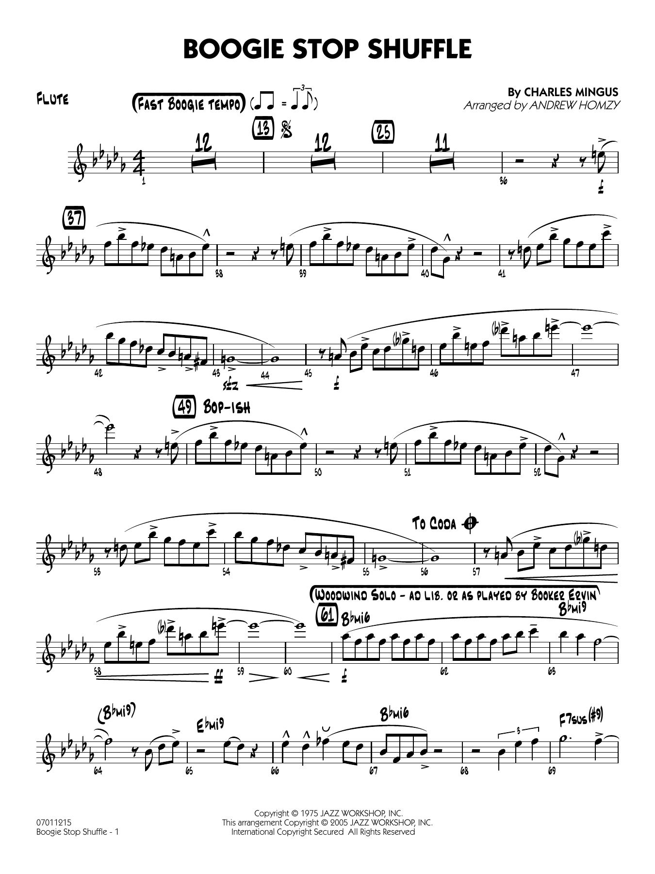 Boogie Stop Shuffle (arr. Andrew Homzy) - Flute