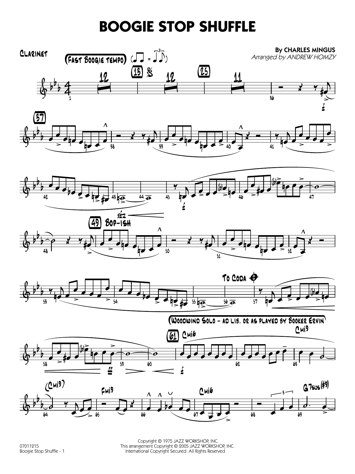 Boogie Stop Shuffle (arr. Andrew Homzy) - Clarinet