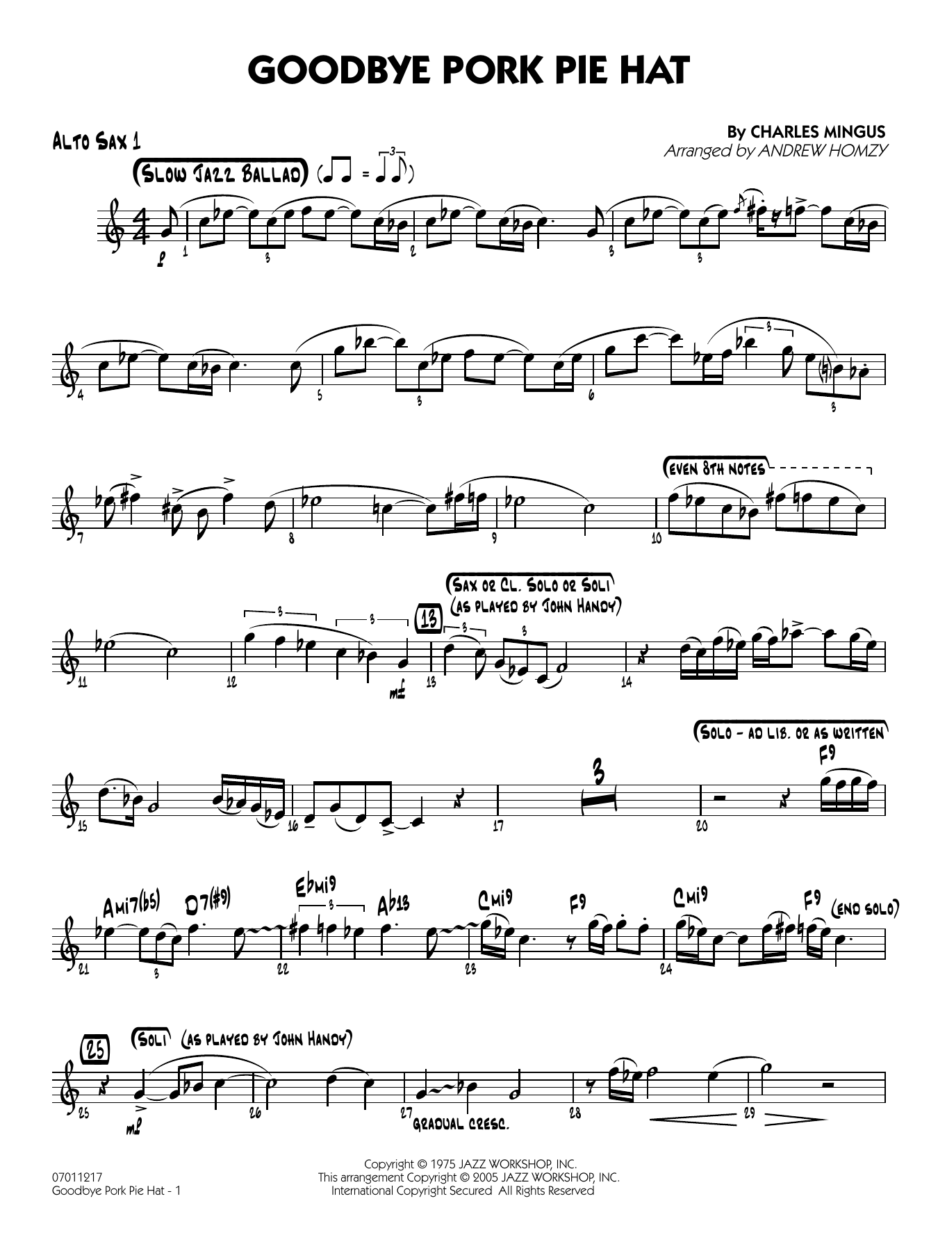 Goodbye Pork Pie Hat (arr. Andrew Homzy) - Alto Sax 1
