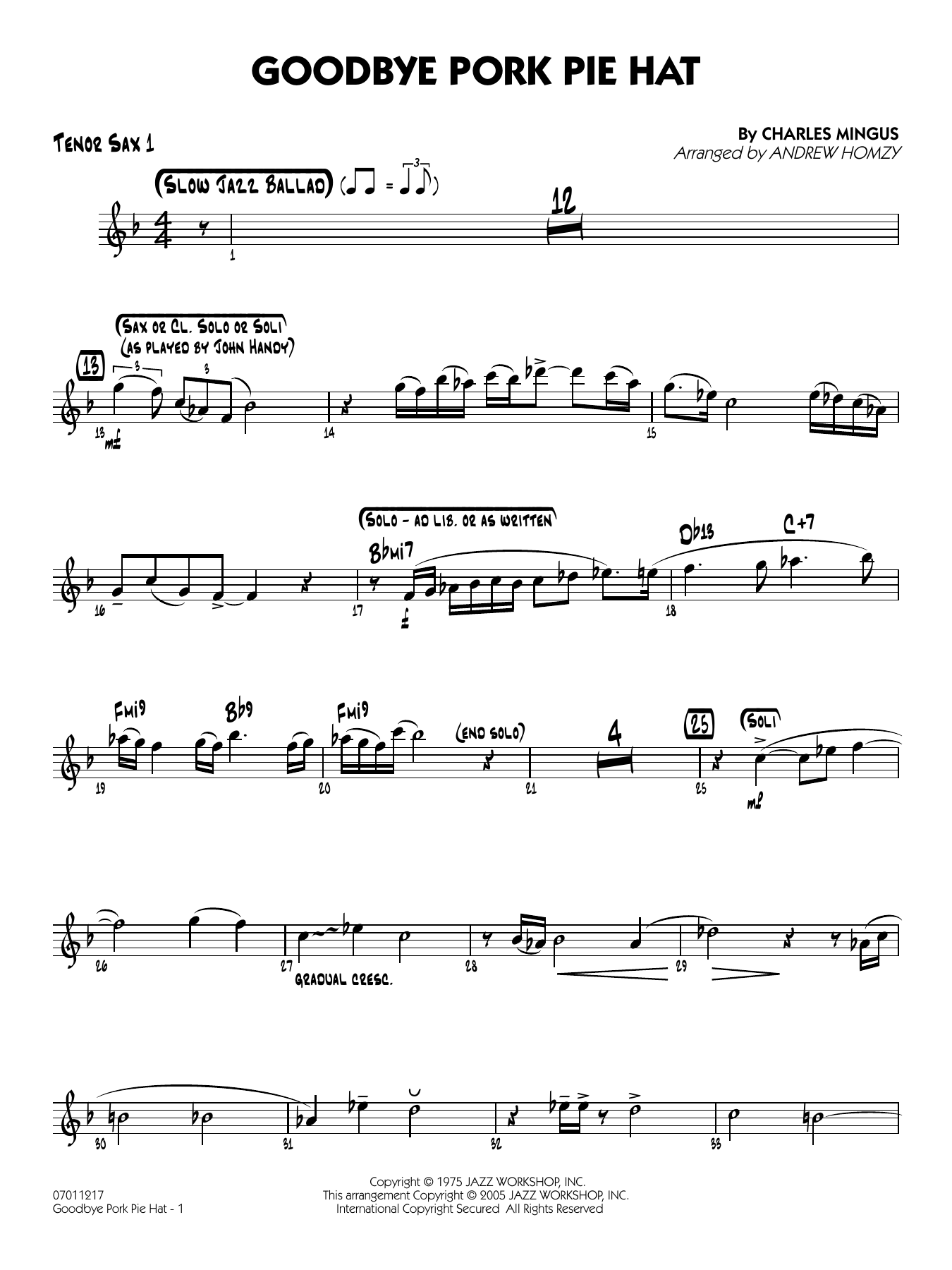 Goodbye Pork Pie Hat (arr. Andrew Homzy) - Tenor Sax 1